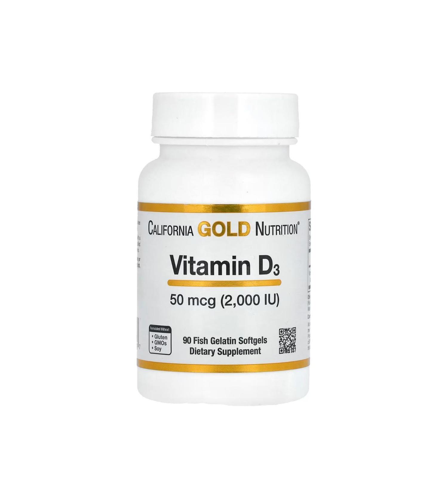 California Gold Nutrition Vitamin D3 50 Mcg (2 000 IU) 90 Fish Gelatin Softgels - Buy Online on GoSupps.com