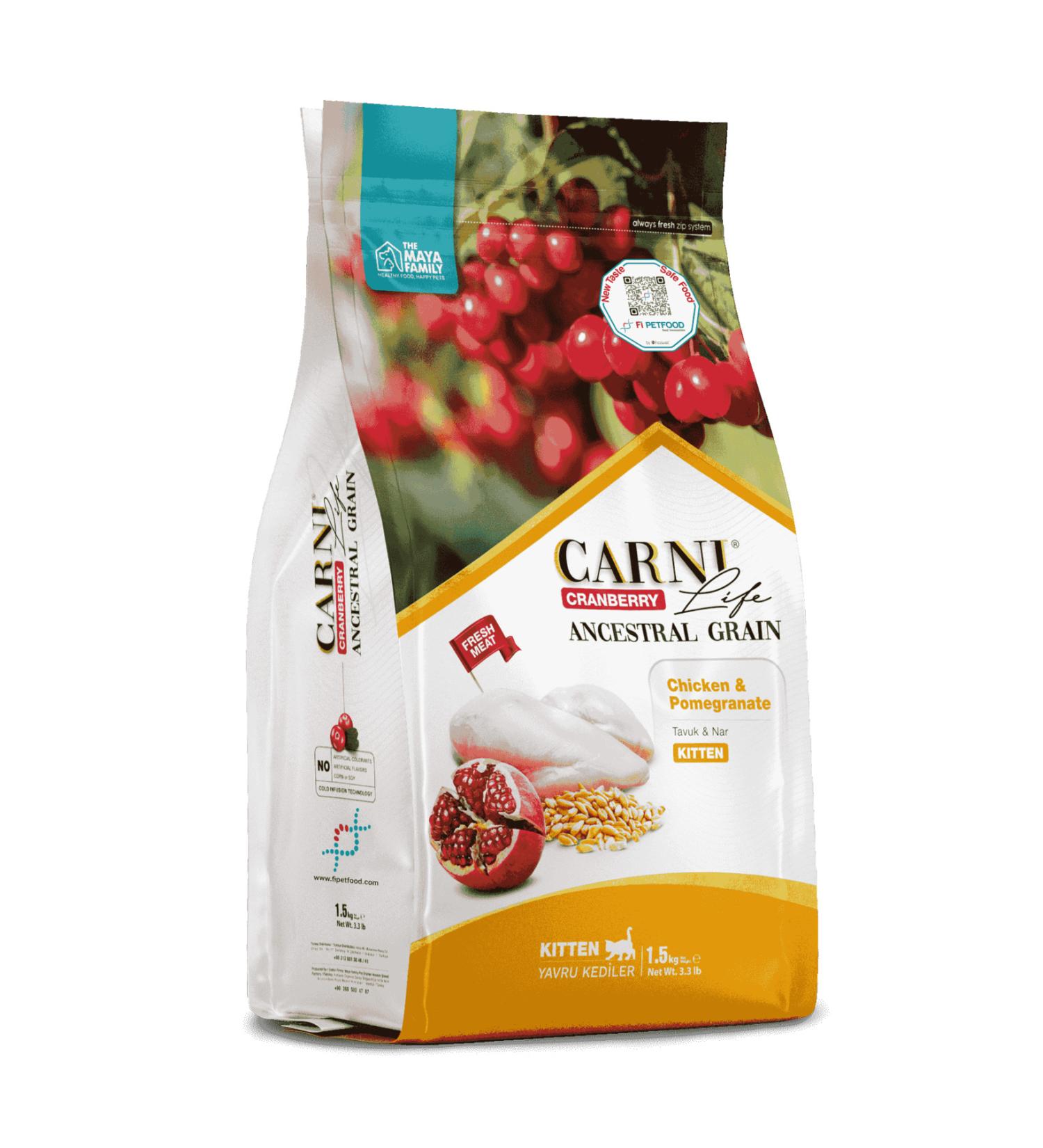CARNI LIFE PETLOVEBUT K CRANBERRY ANCESTRAL GRAIN CHICKEN & POMEGRANATE 1.5KG KITTEN KITTEN CAT FOOD