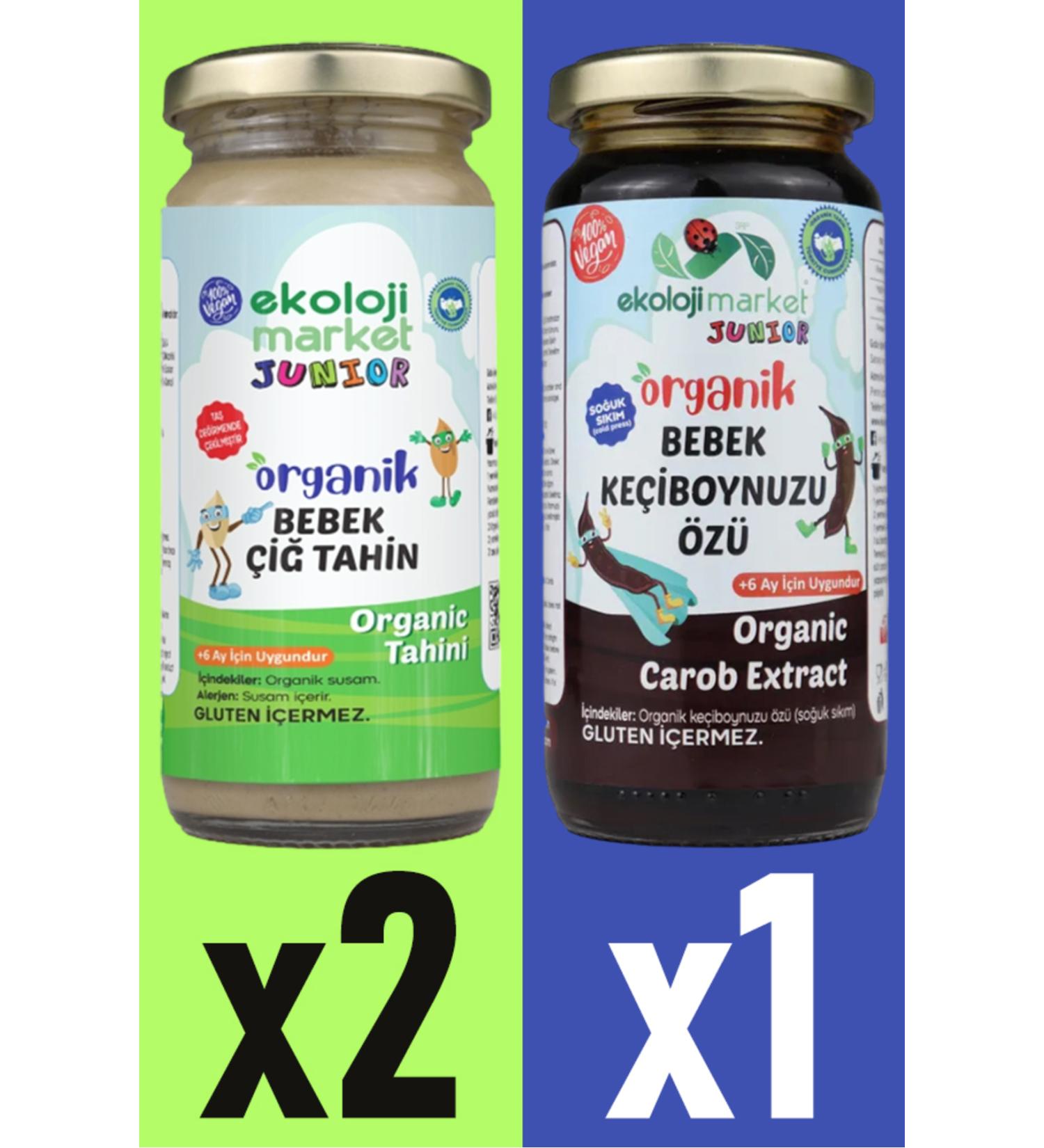 Ekoloji Market Organic Raw Tahini 230 gr (2 Pieces) + Organic Carob Extract 290 gr