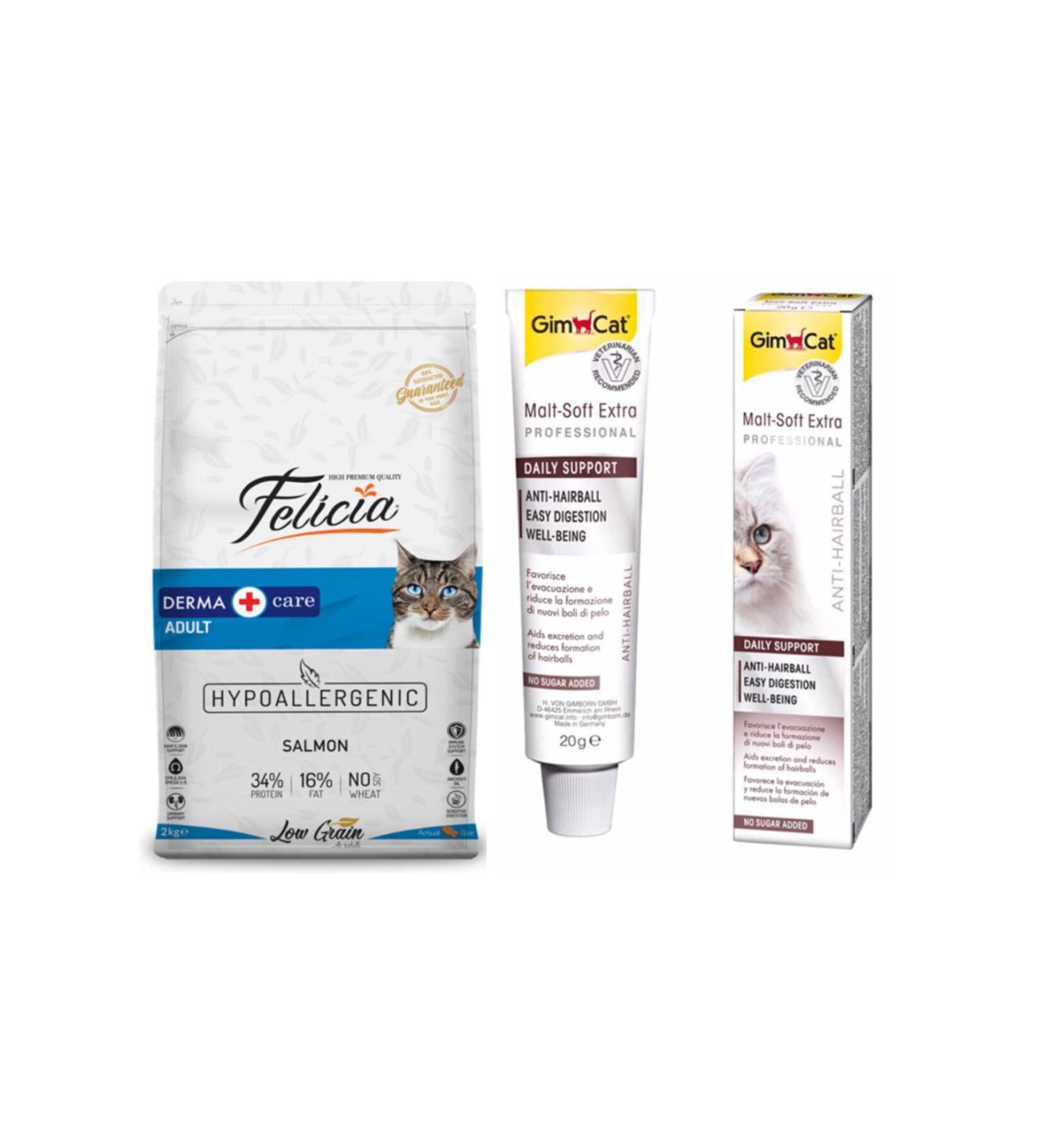 Felicia Low Grain Adult Salmon Hypoallergenic Cat Food 2 kg + Gimcat Cat Malt 20 gr