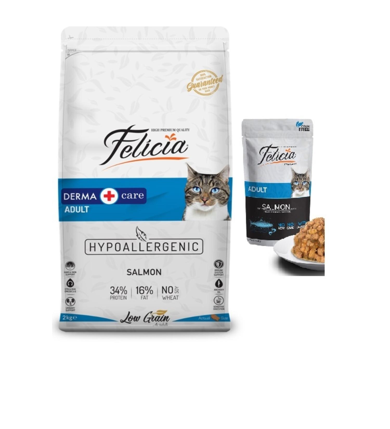Felicia Low Grain Hypoallergenic Salmon Adult Cat Food 12 Kg Gimcat Multi Vitamin 20 gr