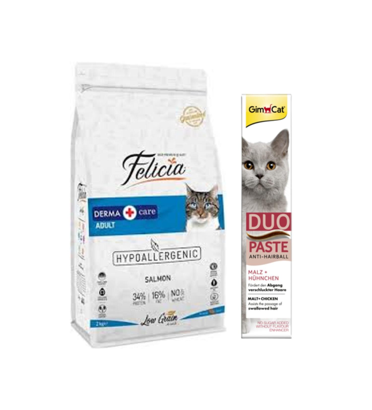 Felicia Low Grain Salmon Adult Cat Food 2 kg + Gimcat Anti-hairball Malt Paste Cat Paste 20 gr