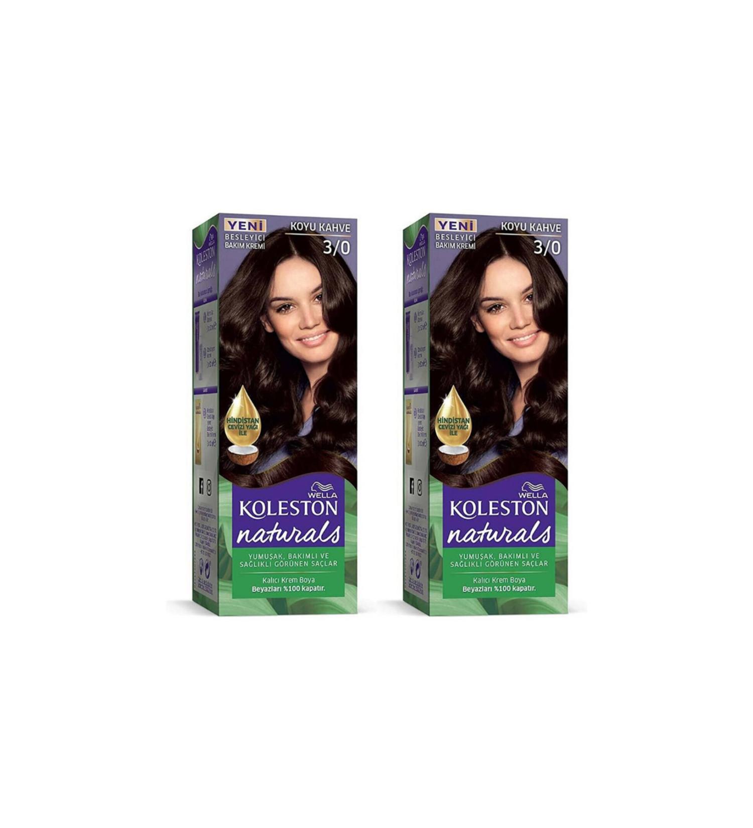Wella Koleston Naturals Hair Dye 3/0 Dark Brown 2 Pieces