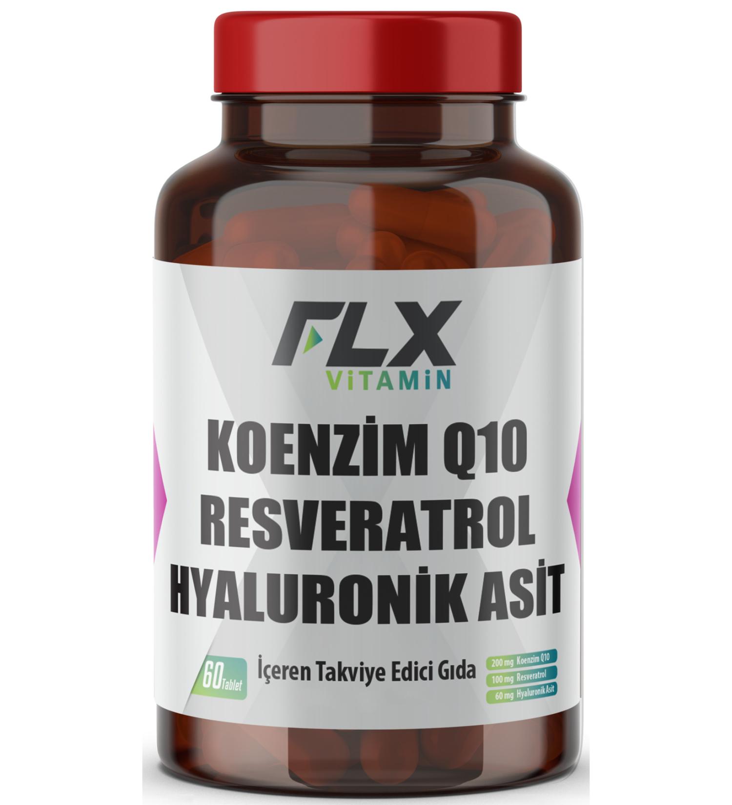 FLX Coenzyme Q-10 200 Mg Hyaluronic Acid Resveratrol 60 Tablets