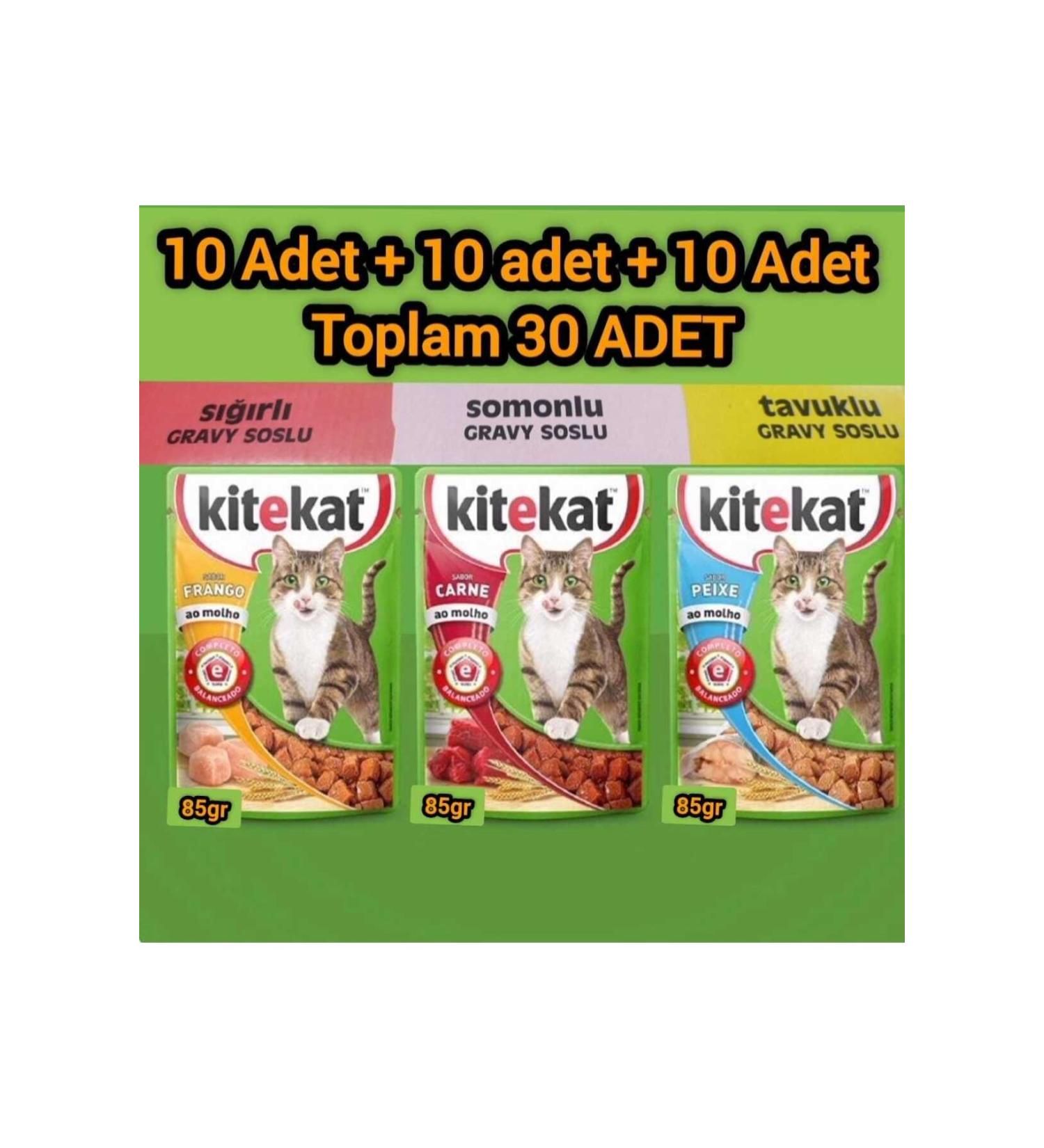 Kitekat 10beef+10chicken+10salmon (TOTAL 30 PIECES) 85gr NEW PACKAGE - Buy Online on GoSupps.com