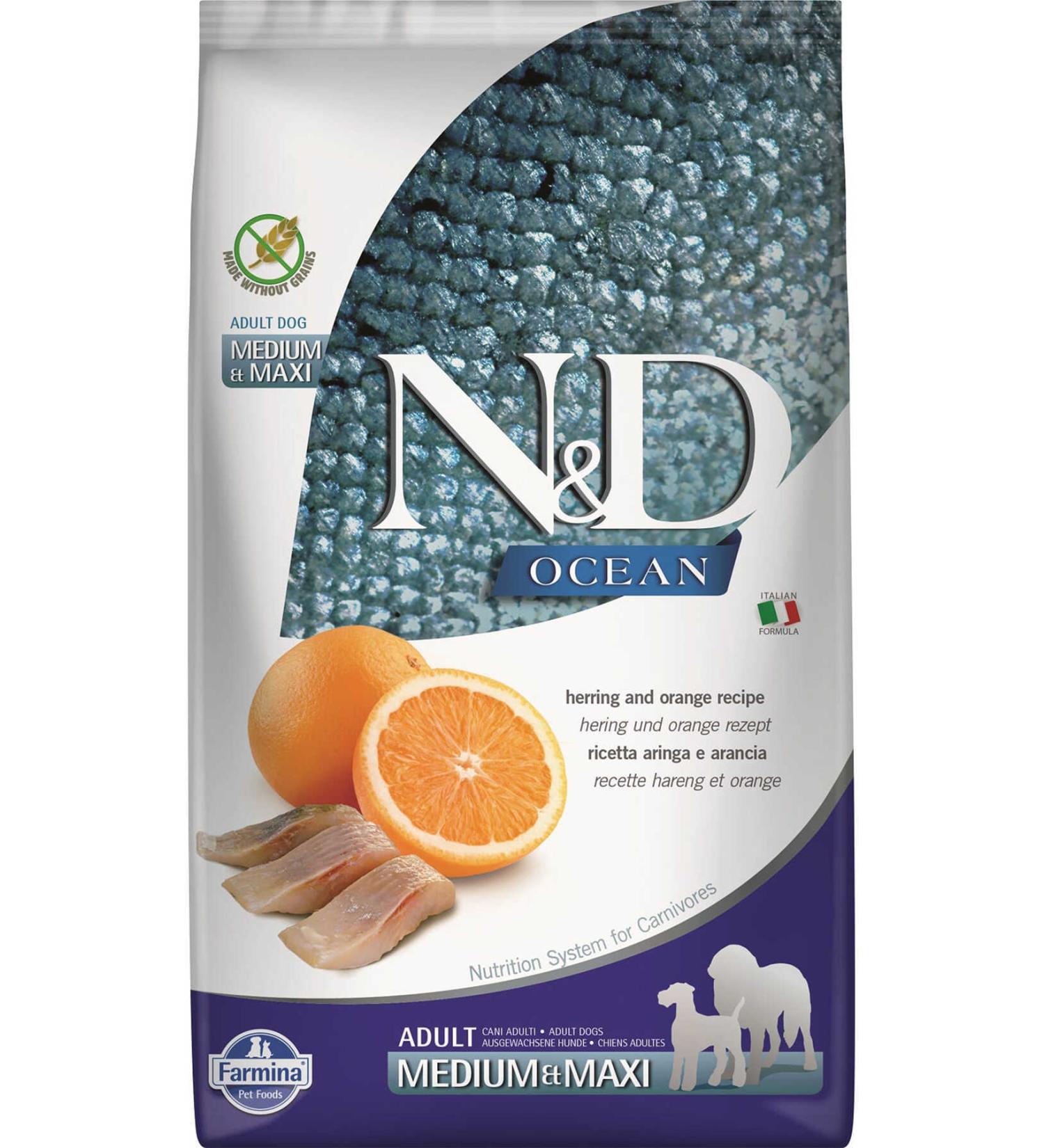 N & D ND Ocean Grain-Free Herring and Orange Medium and Large Breed Adult Dog Food 12kg