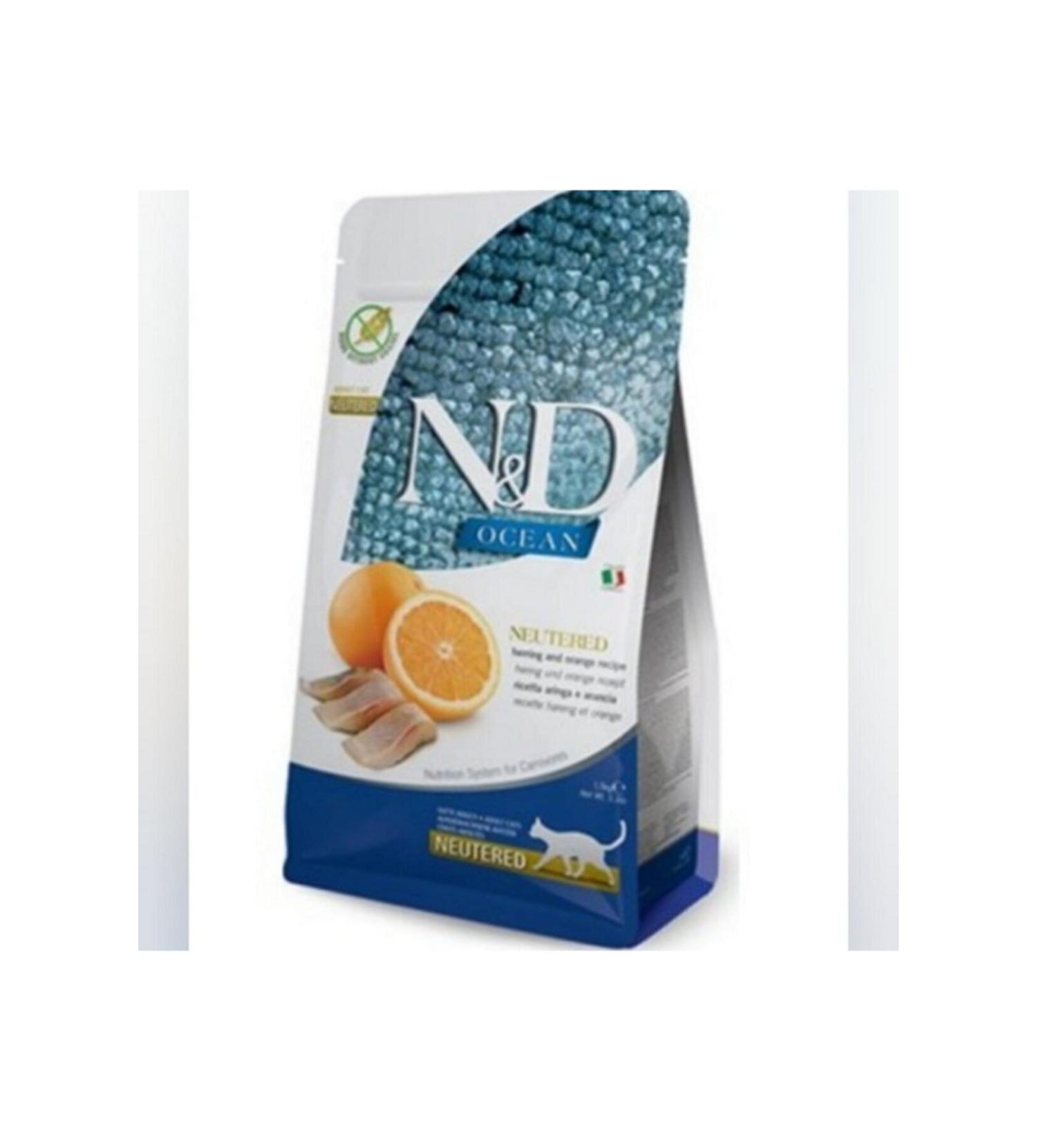 N & D Neo Pet Market Nd Ocean Grain-Free Herring and Orange Sterile Cat Food 1.5 Kg