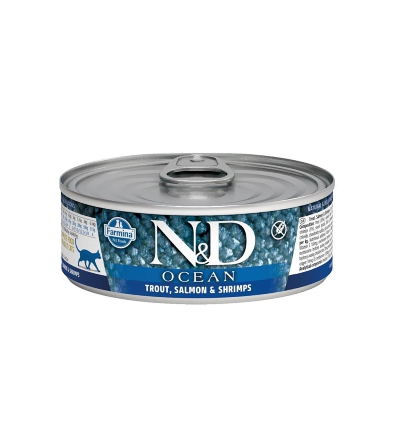 N & D 8 X 80 Gr Ocean Tuna and Salmon Cat Canned Food 80 gr