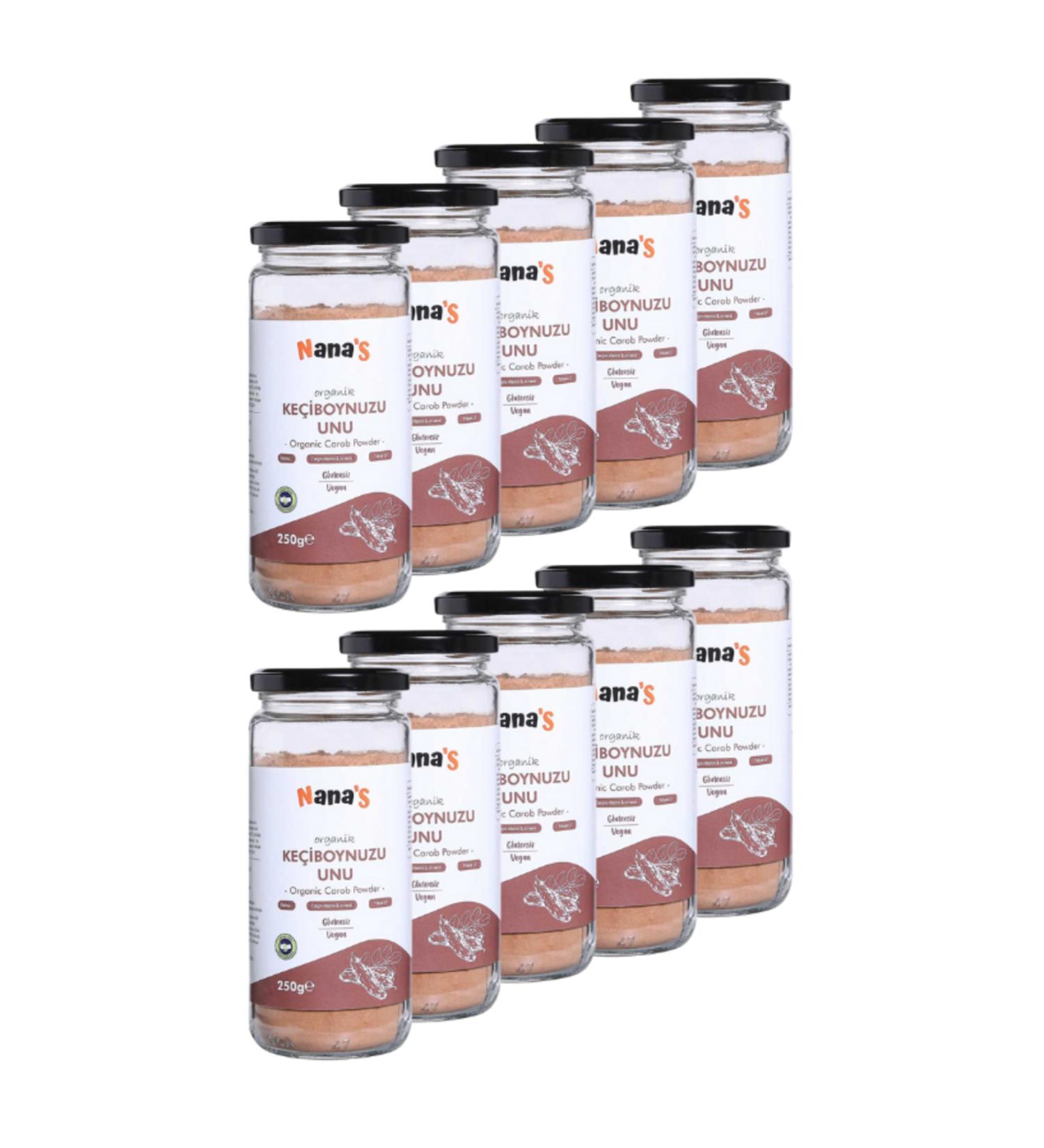 Nana'S Vegan Gluten-Free Organic Carob Flour 250gr x10 (10 Pieces) (Suitable for Celiac Disease High Fiber)