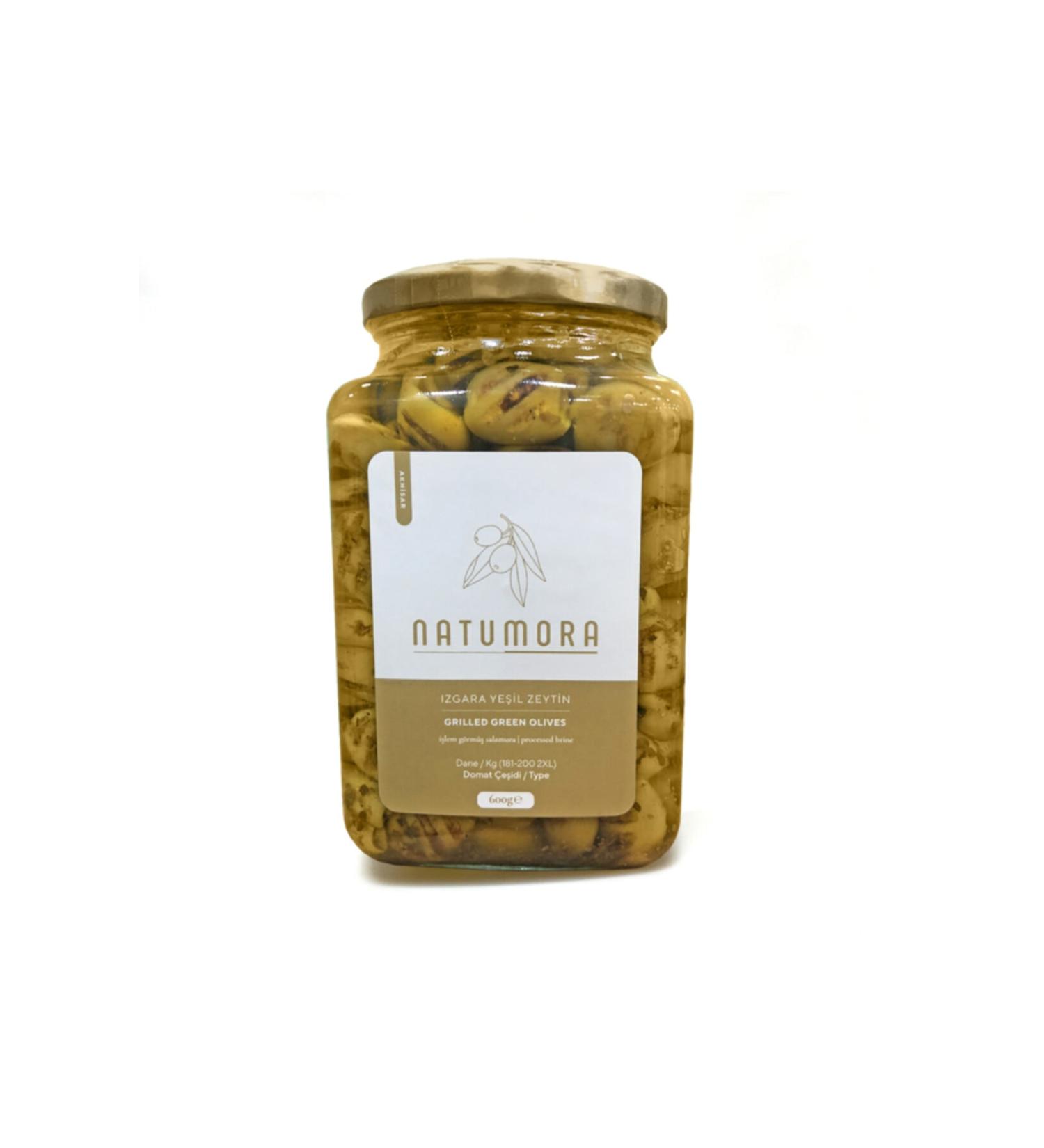 Natumora Grilled Green Olives 600g Glass Jar