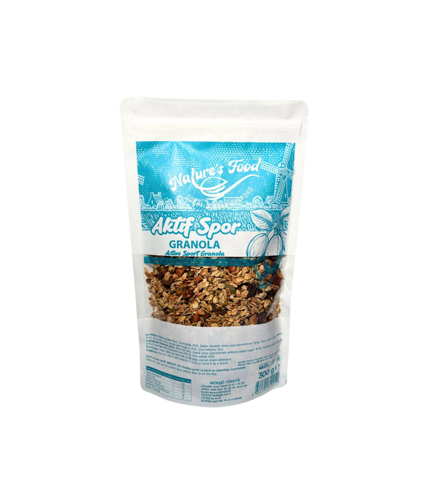 NATURES FOOD Active Sports Granola 300gr Additive-free preservative-free protein-rich natural product made from A quality products.