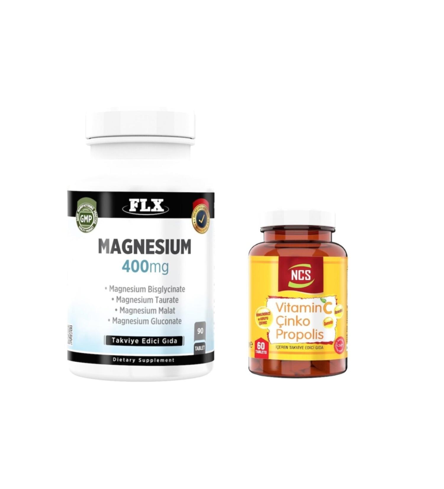 Ncs Magnesium 90 Tablets and Vitamin C Zinc Propolis 60 Tablets