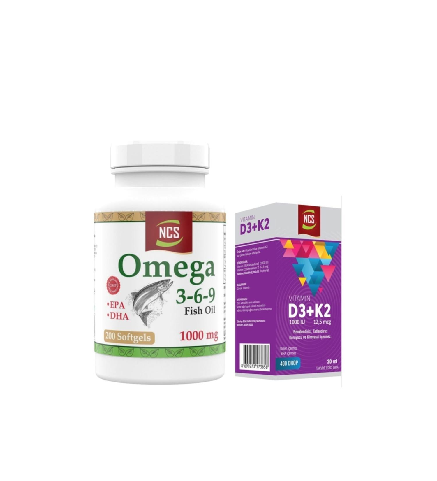 Ncs Omega 3-6-9 Fish Oil 1000mg 200 Softgels+vitamin D3 K2 20 ml