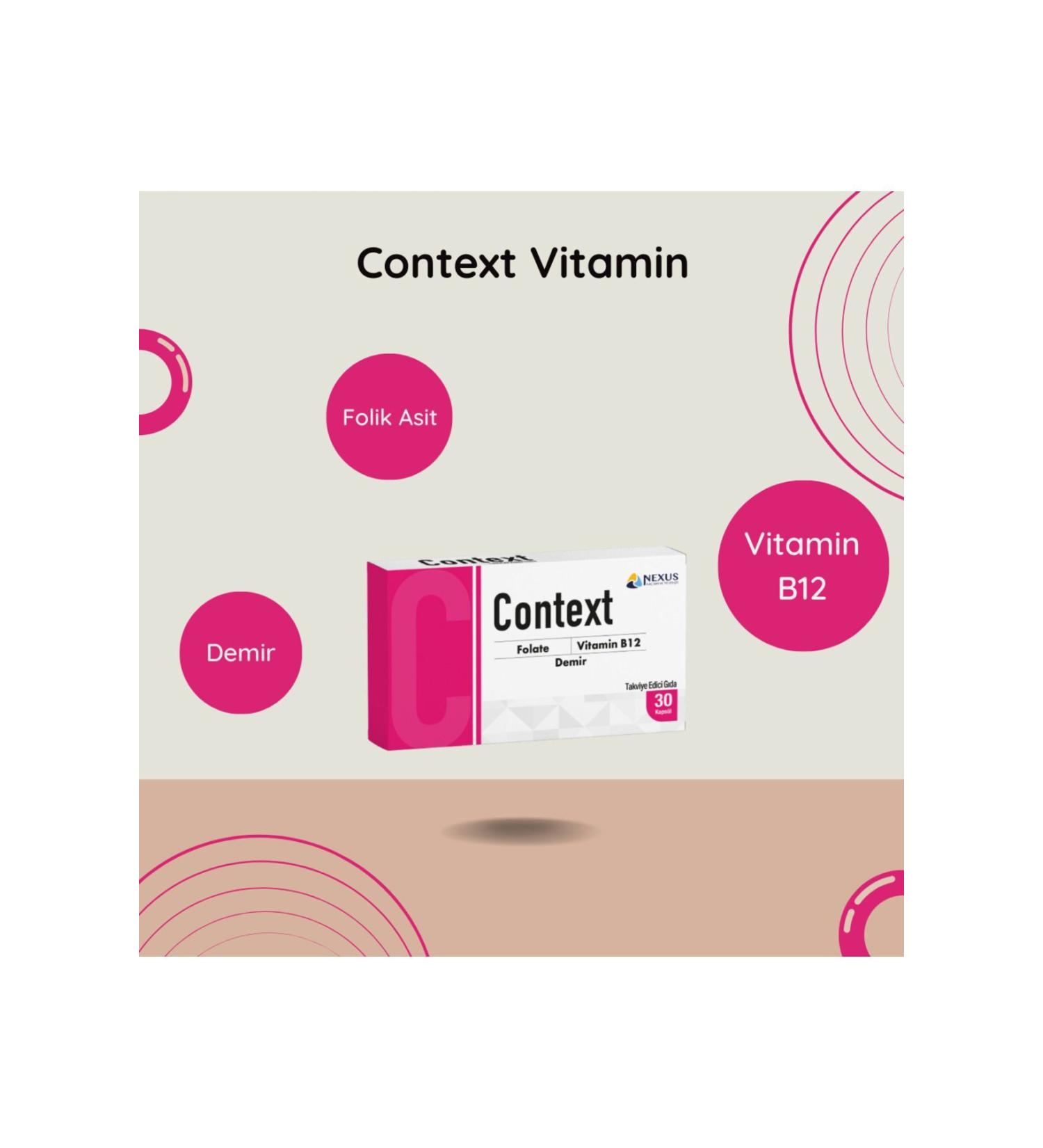 NEXUS Context Folic Acid & Vitamin B12 & Iron Vitamin - 30 Capsules