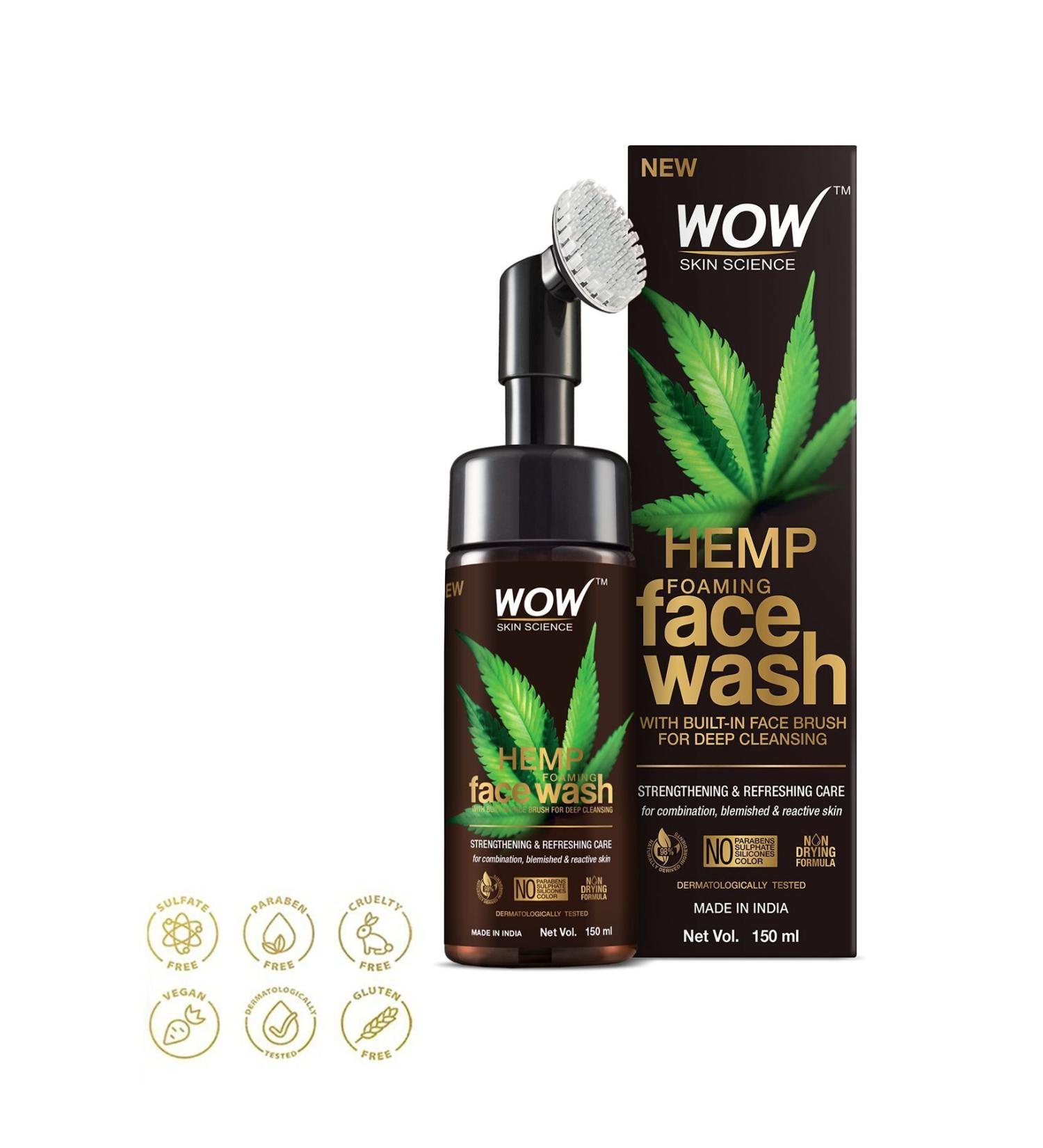 WOW Skin Science HEMP Facial Cleansing Foam-Strengthening Refreshing Revitalizing Natural Ingredients 150ml - Buy Online on GoSupps.com