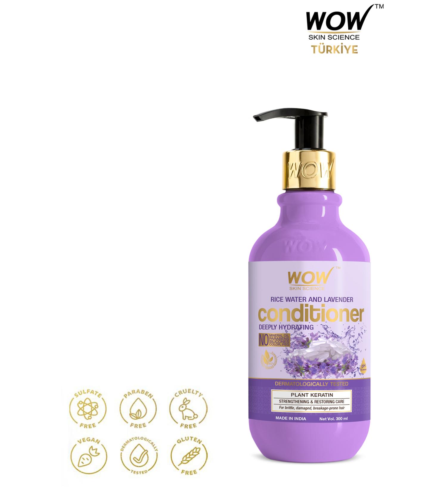 WOW Skin Science Rice Water Conditioner- 2 Natural Ingredients-Lavender Oil Amino Acid Zinc Vitamins B and C 300ml