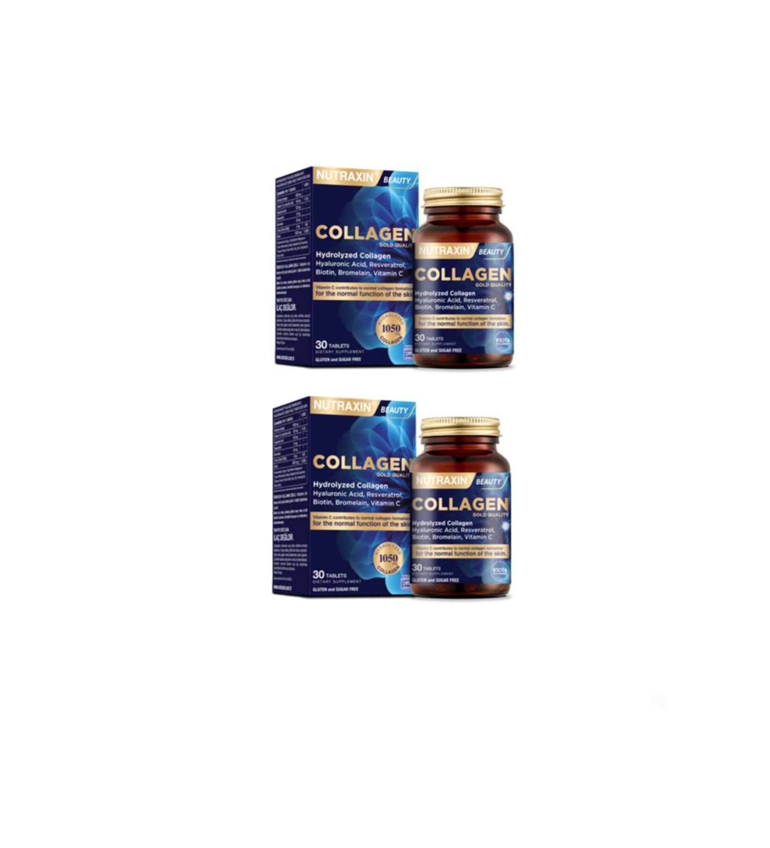 Nutraxin Hydrolyzed Collagen Supplement Containing Hyaluronic Acid Resveratrol Biotin and Zinc 30 Tablets X2 Pieces
