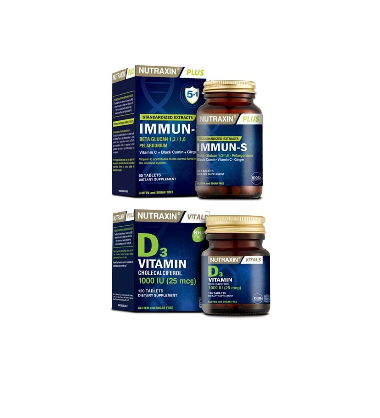Nutraxin Immun-s 60 Capsules (vitamin C + Black Cumin + Ginger) + Vitamin D3 120 Tablets