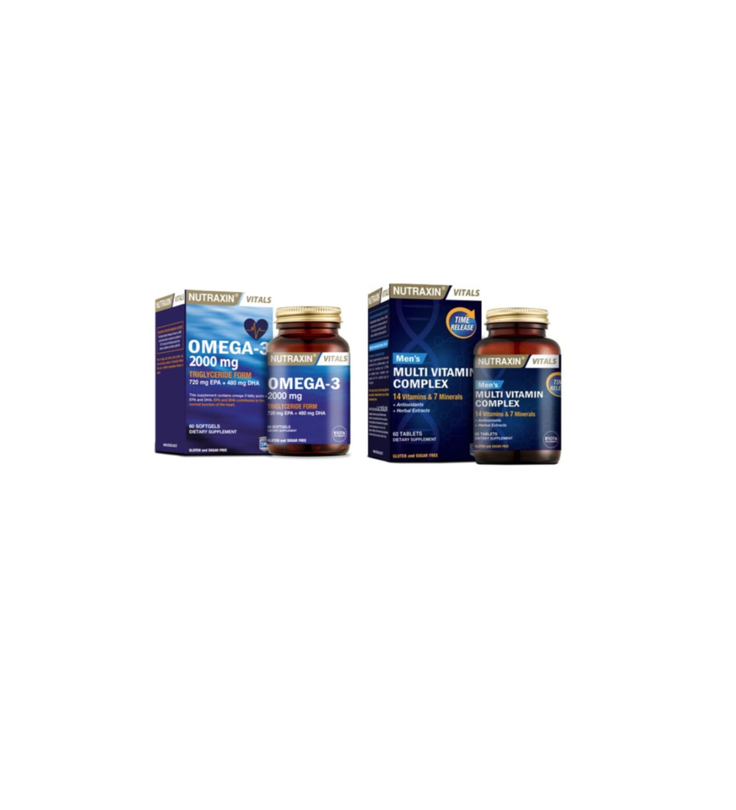 Nutraxin Omega 3 Fish Oil 2000 Mg 60 Capsules + 14 Vitamins 7 Minerals Multivitamin Men 60 T