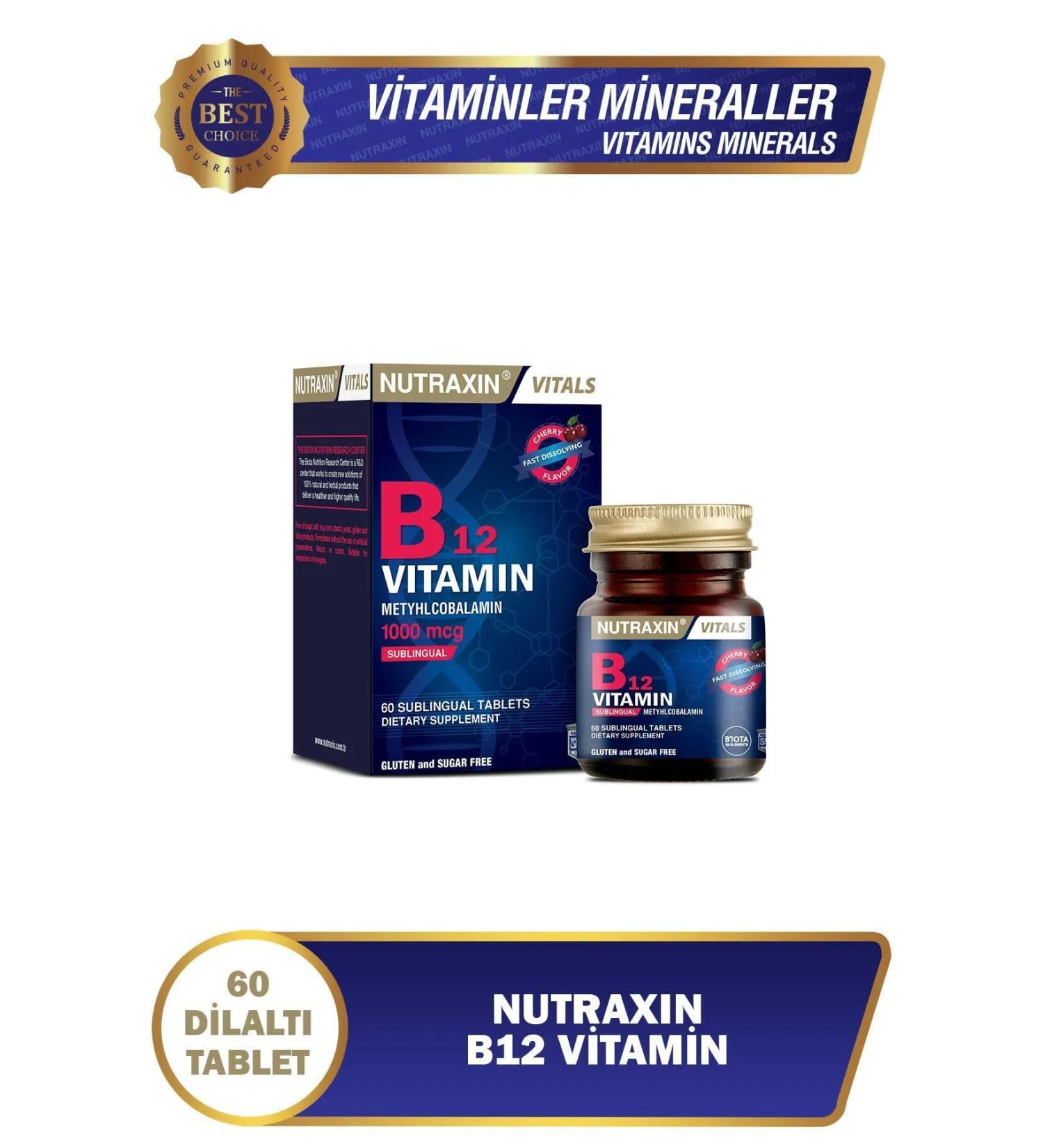 Nutraxin Vitals Vitamin B12 1000mcg 60Tablets - Buy Online on GoSupps.com
