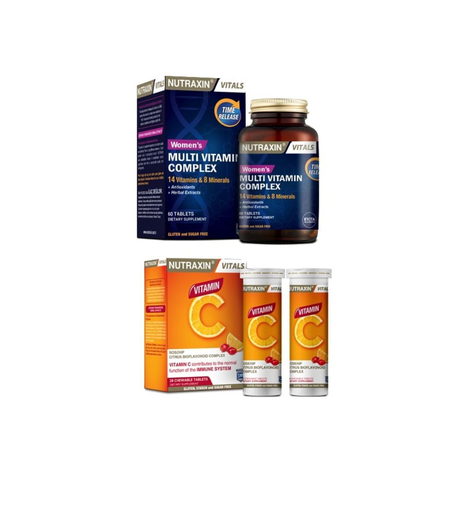 Nutraxin Vitals Women's Multi Vitamin Complex 60 Tablets + Vitamin C 28 Chewable Tablets