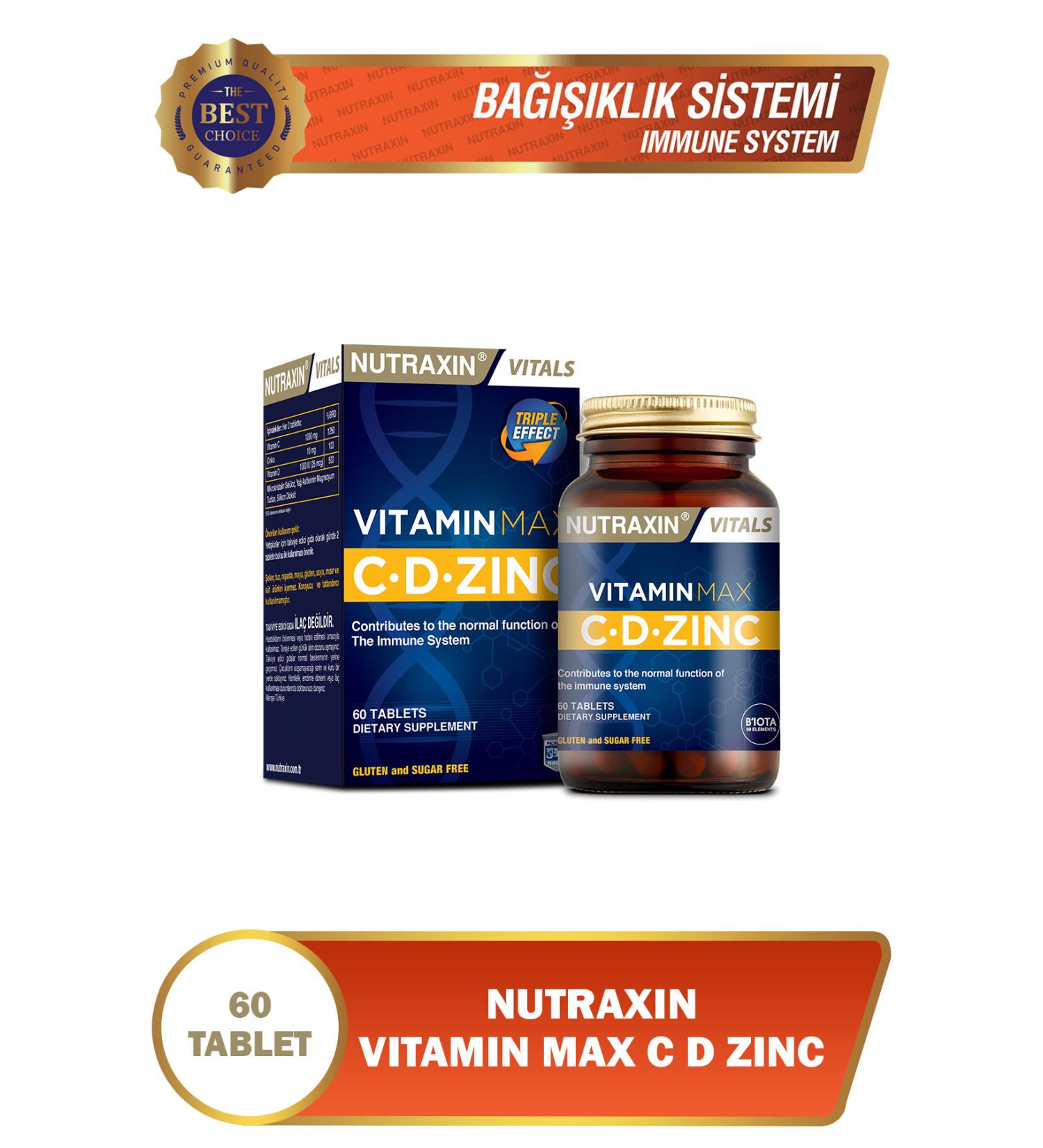Nutraxin Vitamin Max (1000 mg Vitamin C 1000 Iu Vitamin D and 10 mg Zinc) 60 Tablets