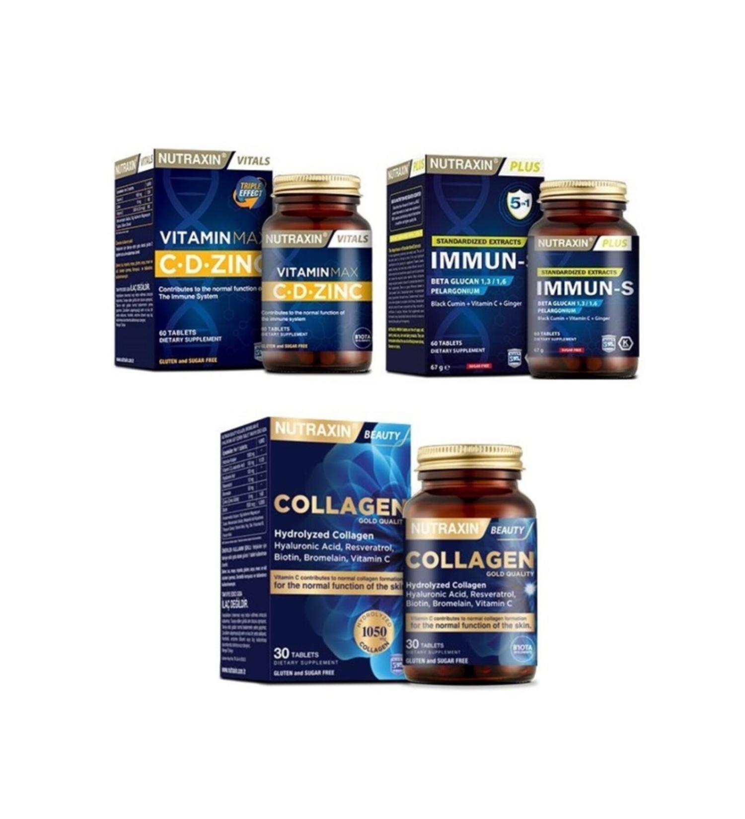 Nutraxin Beta Glucan Content 5 In 1 Immuns 60 Tablets Vitamin Max Cd-z nc Hydrolyzed Collagen Containing 30 Tablets