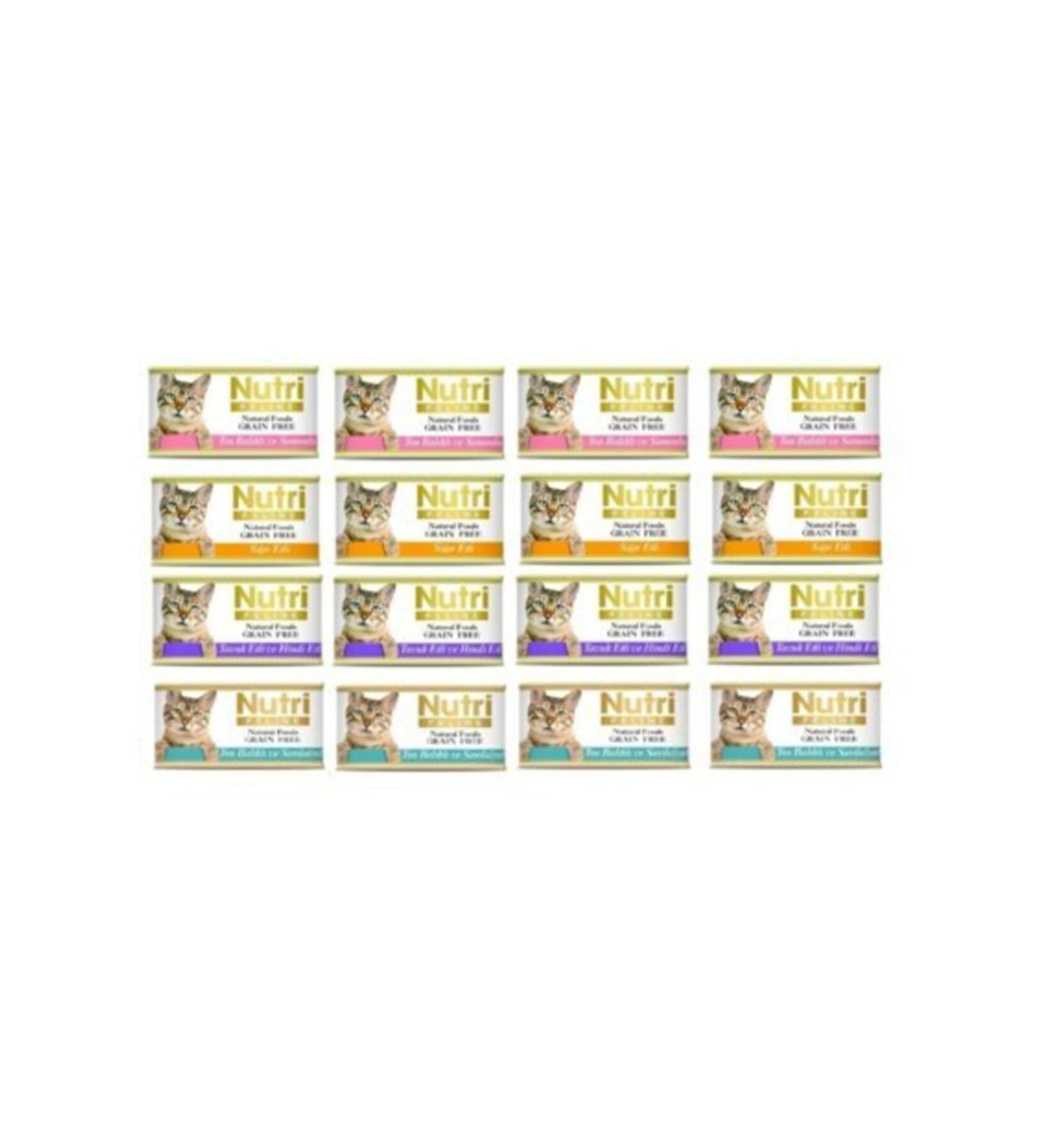 Nutri Feline 4 Types Mixed Grain-Free Gluten-Free Natural Cat Canned Food 16 Pieces 85 gr