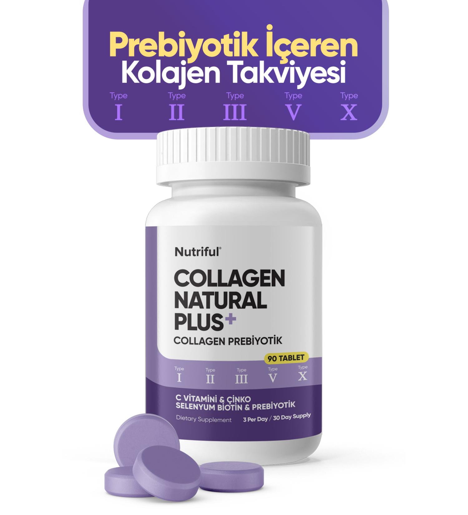 Nutriful Collagen Natural Plus 5 TYPE Collagen+Prebiotic TYPE 1-2-3-5-10 (Vitamin C Selenium ) 90 TABLETS. - Buy Online on GoSupps.com