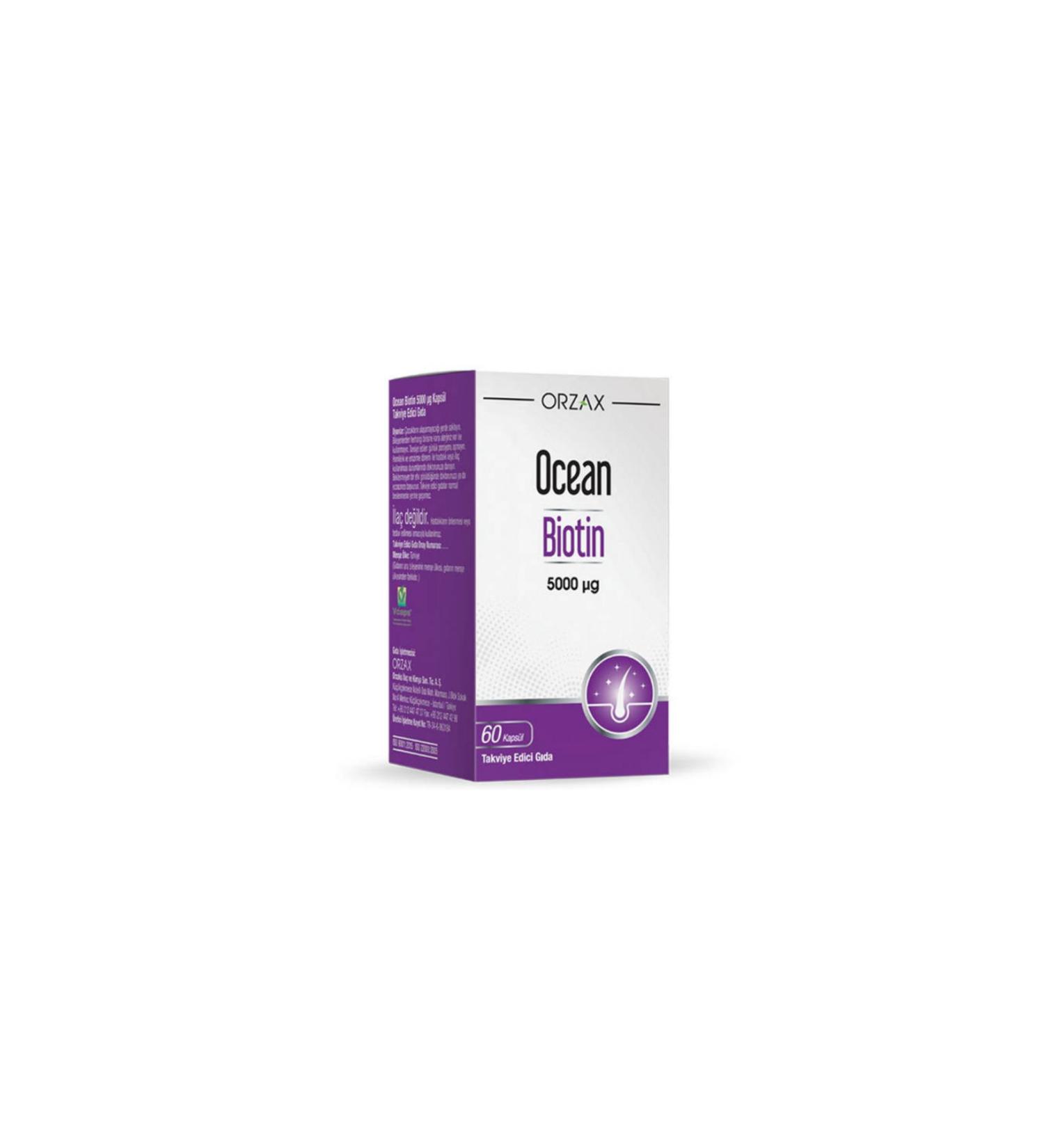 Ocean Biotin 5000ug 60 Capsules Biotin Containing Supplementary Food