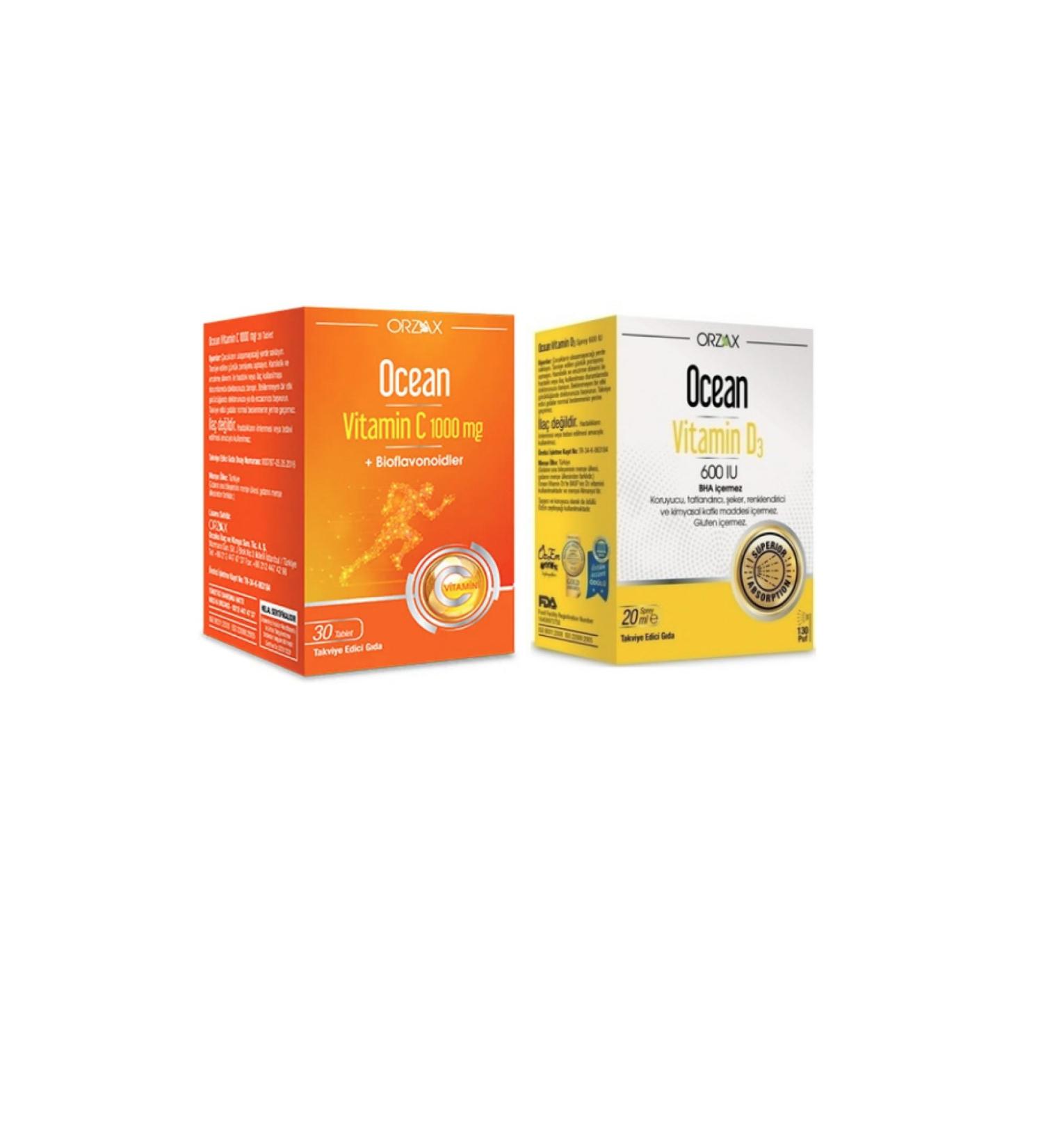 Ocean Vitamin D Support Vitamin D3 600'Iu Spray 20 ml and Vitamin C 1000 mg 30 Tablets