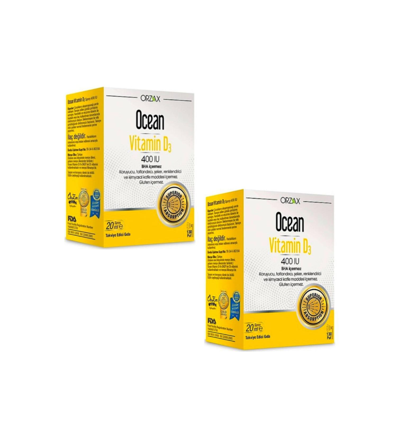 Ocean Vitamin D3 400 Iu 20 ml Spray 2 Pieces