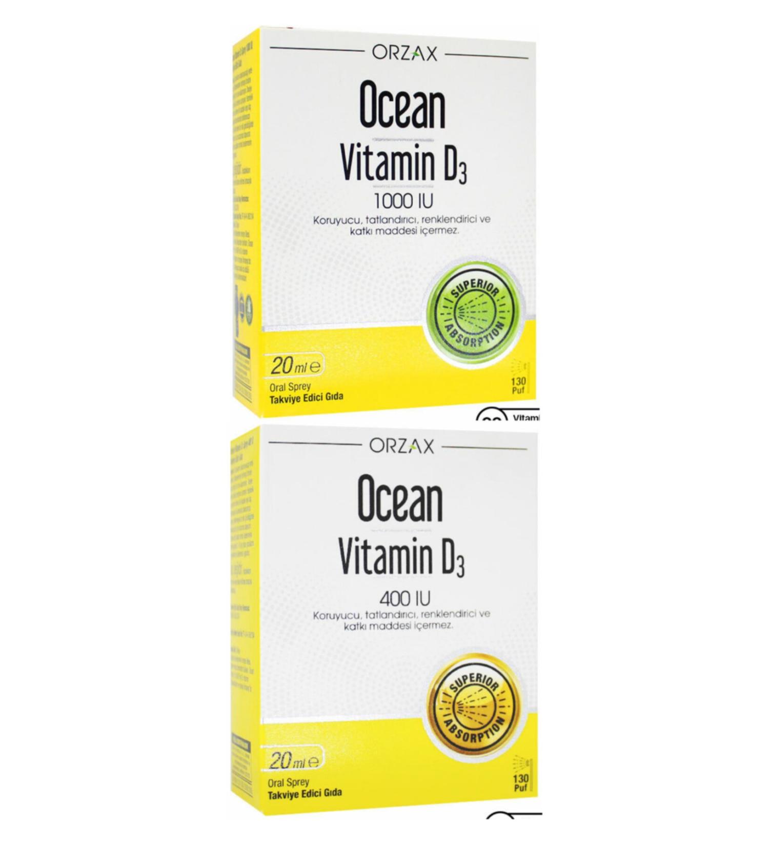 Ocean Vitamin D3 1000IU Spray 20 ml + Ocean Vitamin D3 400IU Spray 20 ml