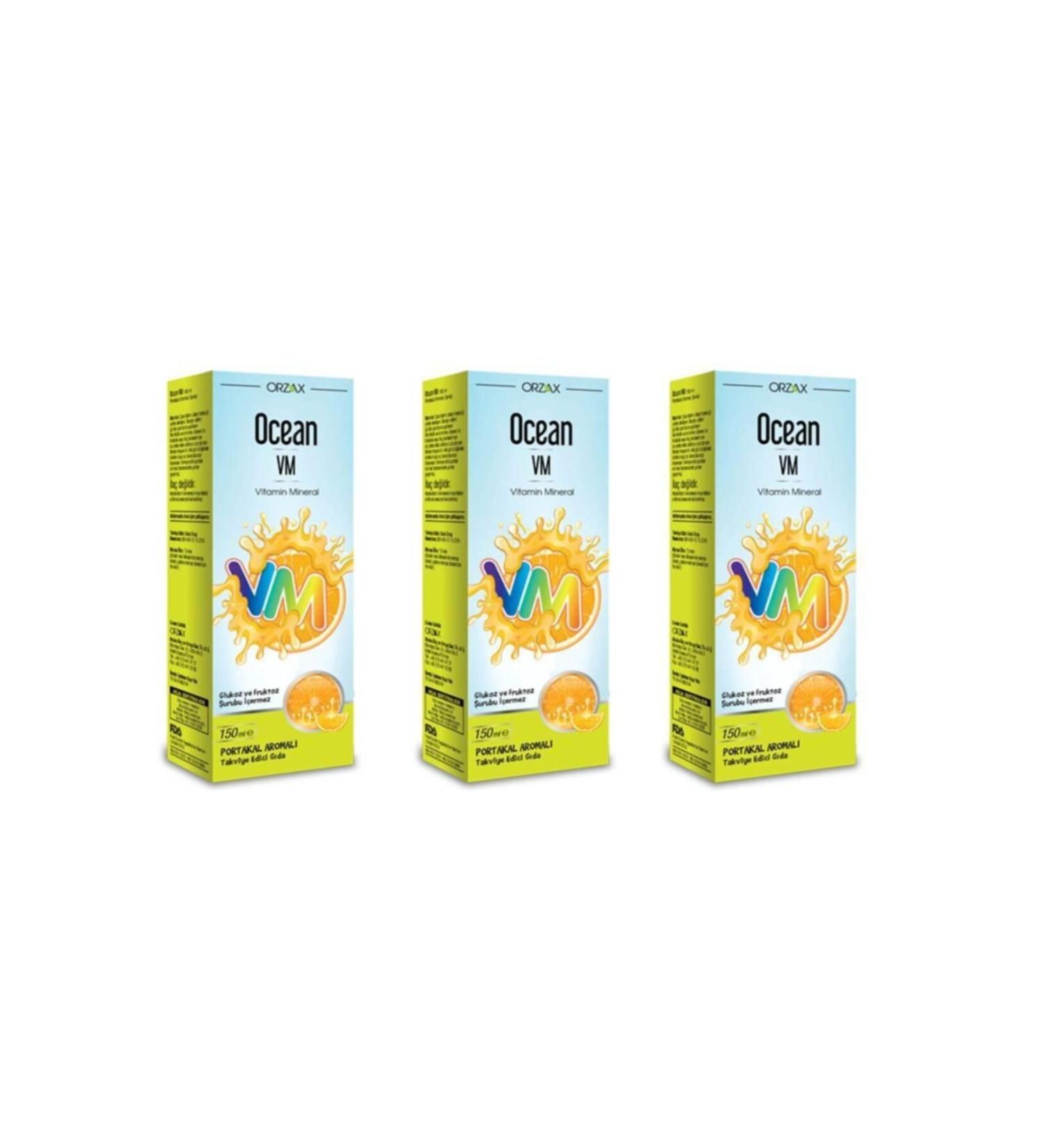 Ocean Orzax Vm Vitamin Mineral 150 ml Orange Syrup 3 Pack