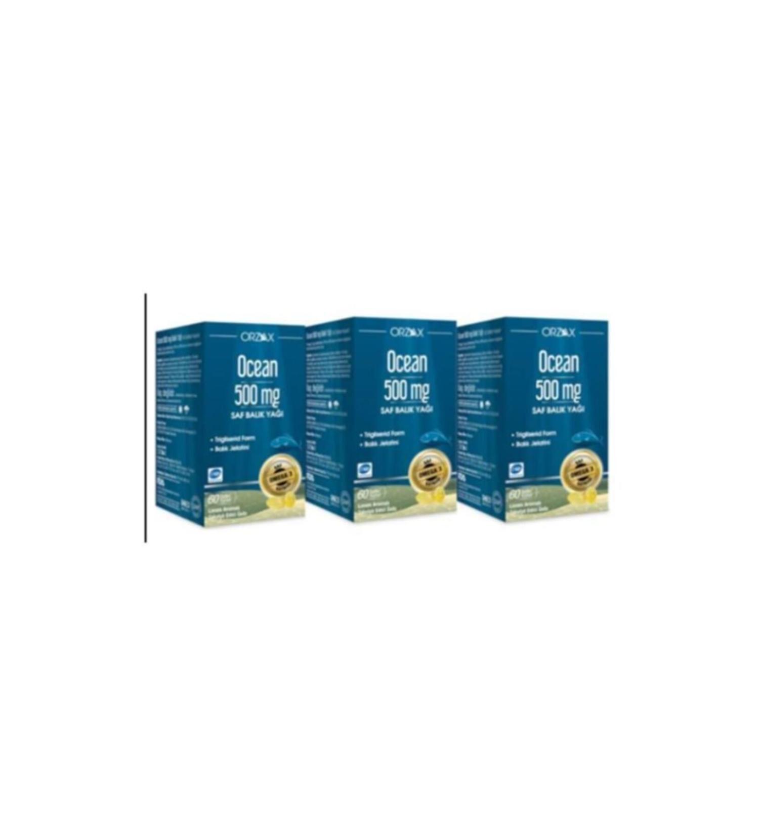 Orzax 500 mg Omega 3 Fish Oil 60 Capsules 3 Pieces