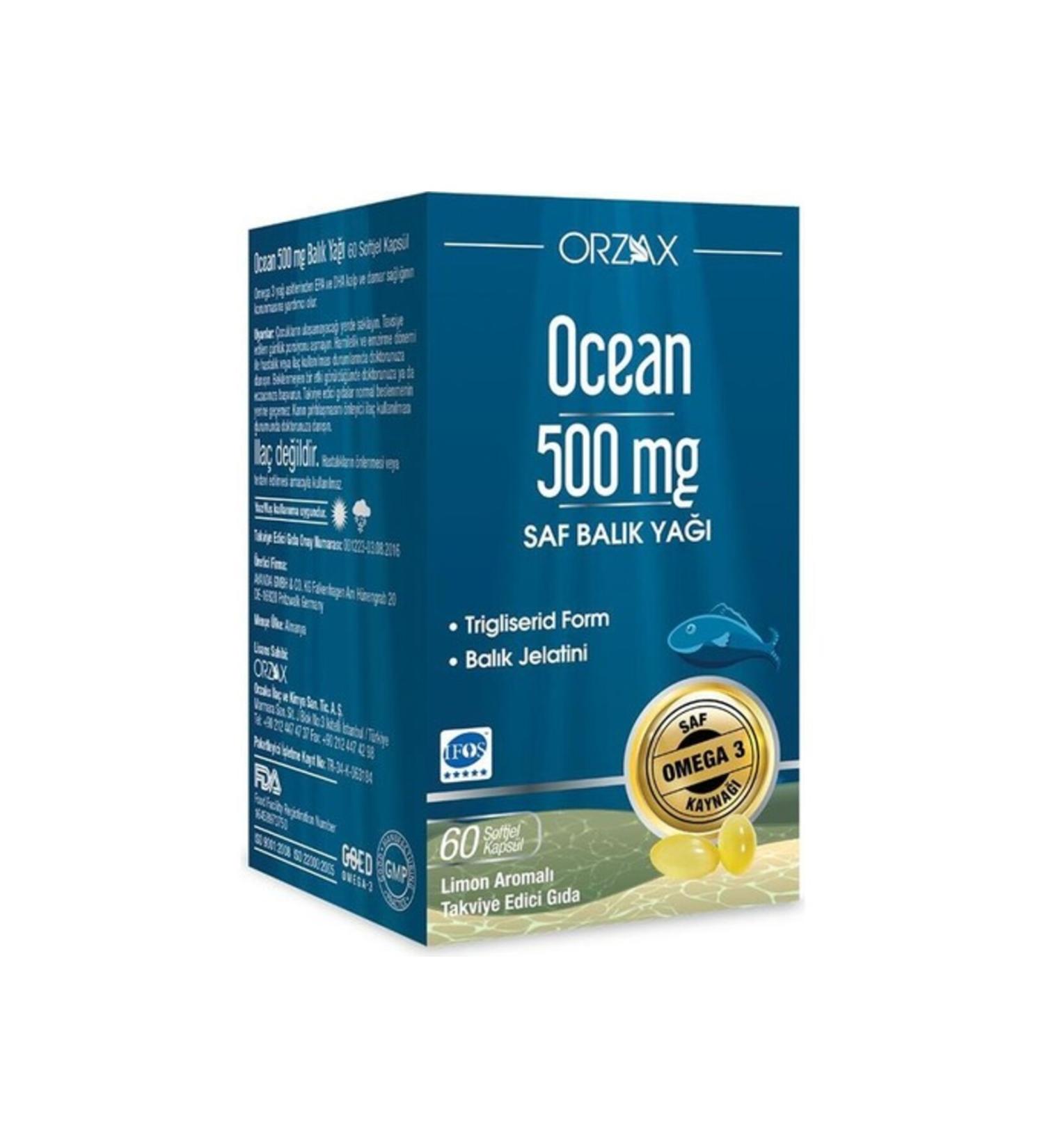 Orzax Ocean Omega 3 500 Mg Pure Fish Oil 60 Capsules