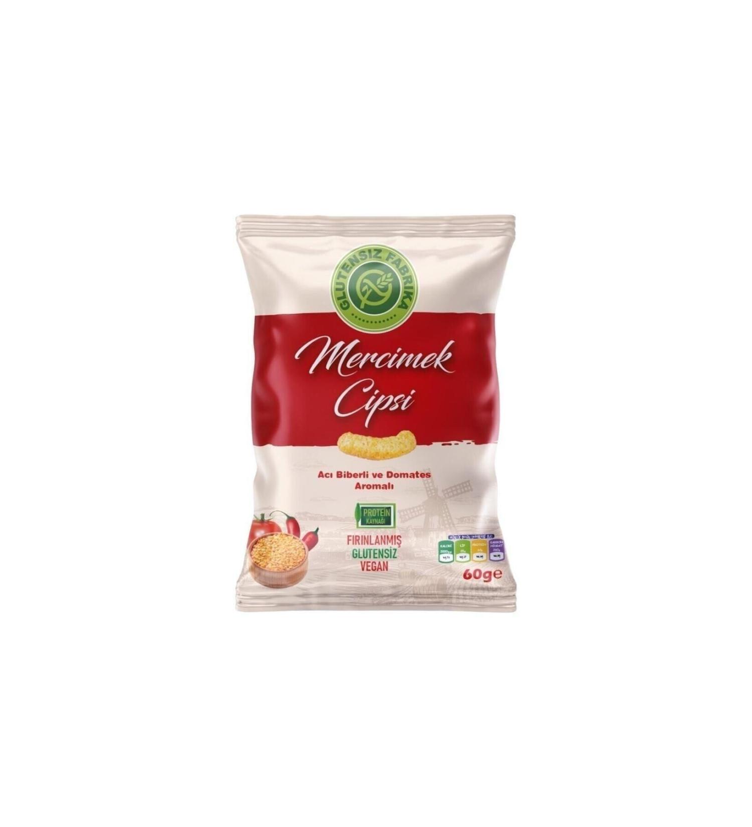 GLUTEN-FREE FACTORY HOT PEPPER AND TOMATO FLAVOURED LENTIL CHIPS 3 PACKS (60 GRAMS)