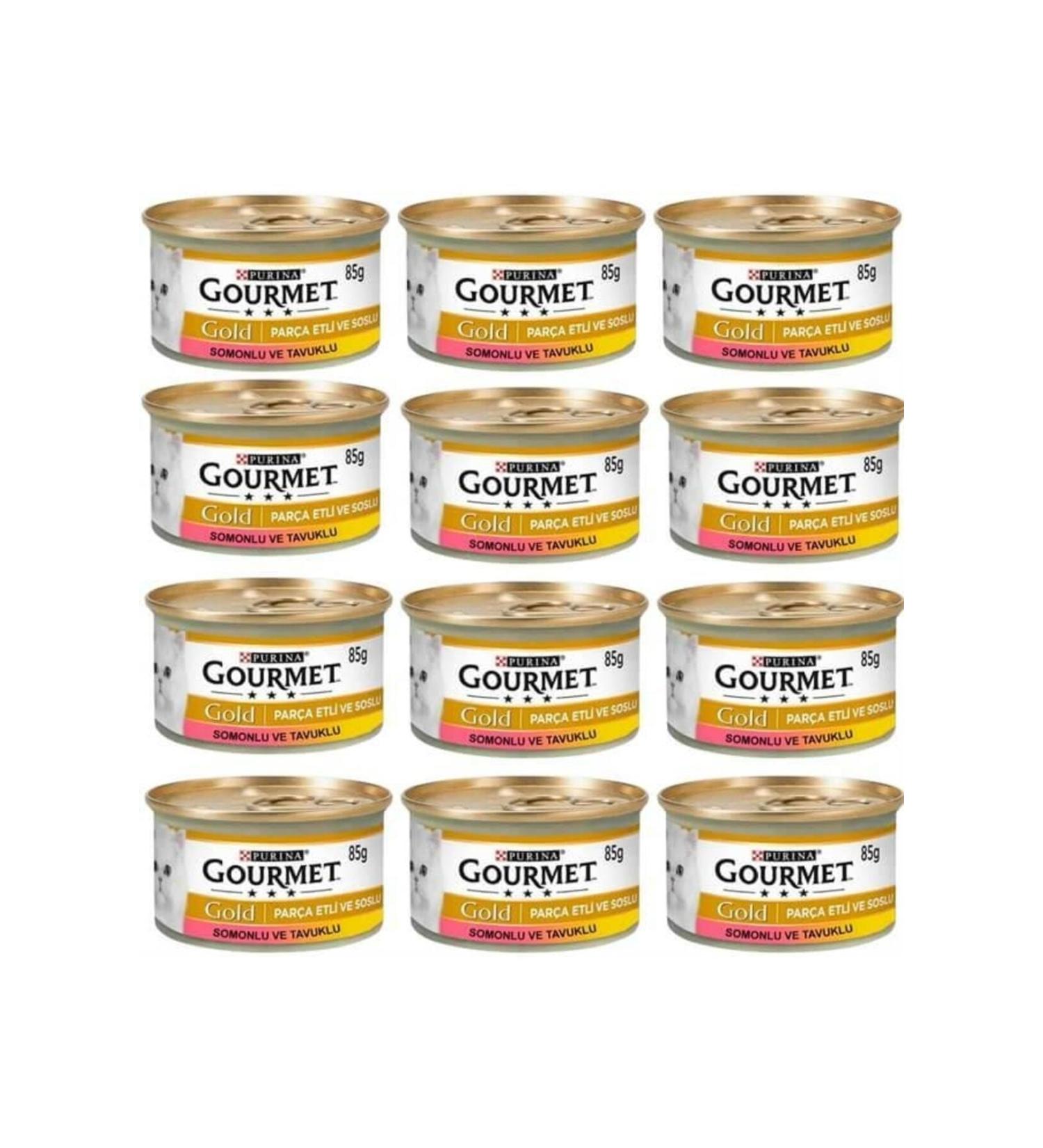 Gourmet Adult Cat Canned Food with Pieces of Meat Salmon and Chicken 85 Gr x 12 Pieces
