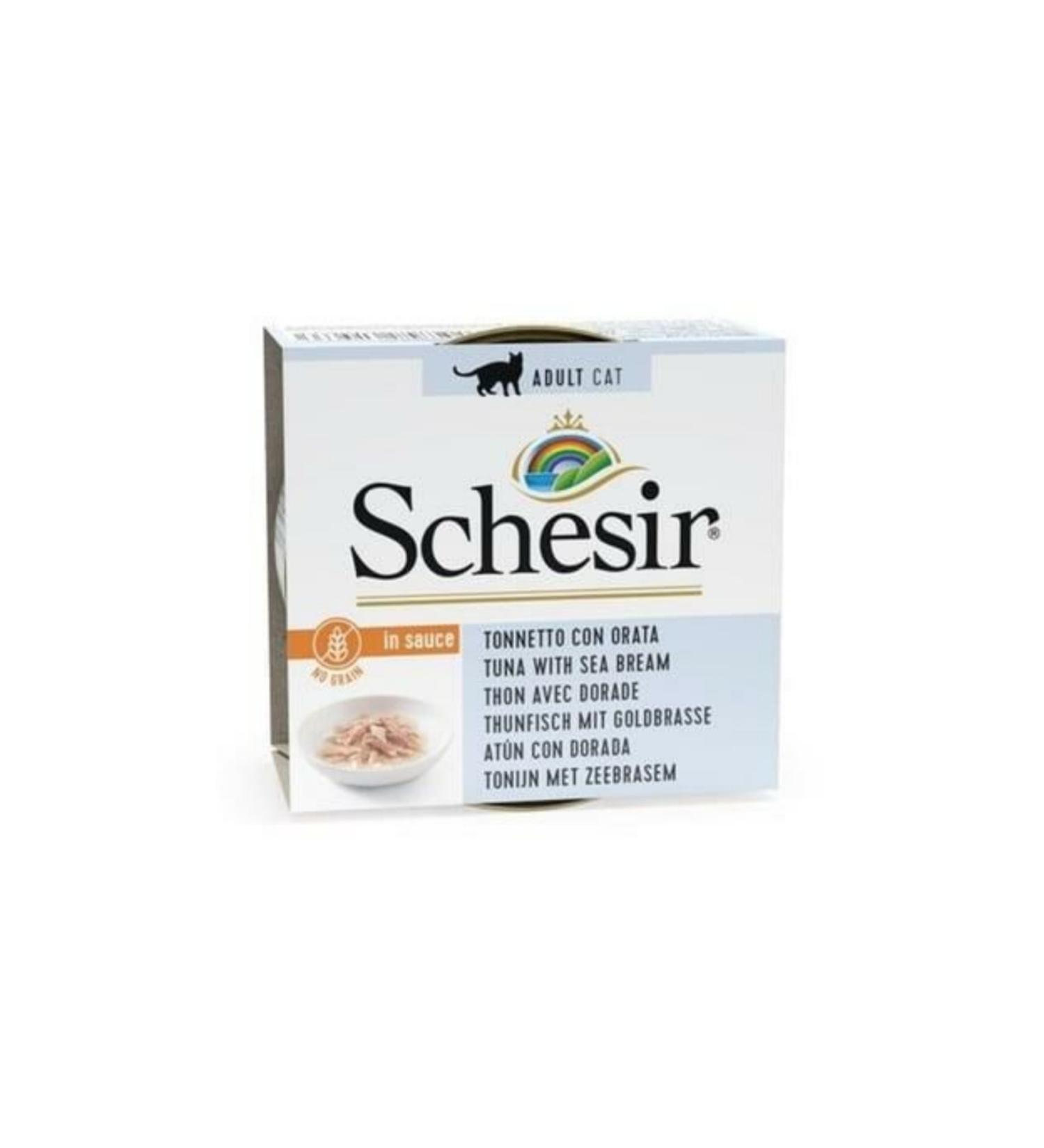 Canned Cat Food with Tuna and Sea Bream in Schesir Sauce 70 Gr
