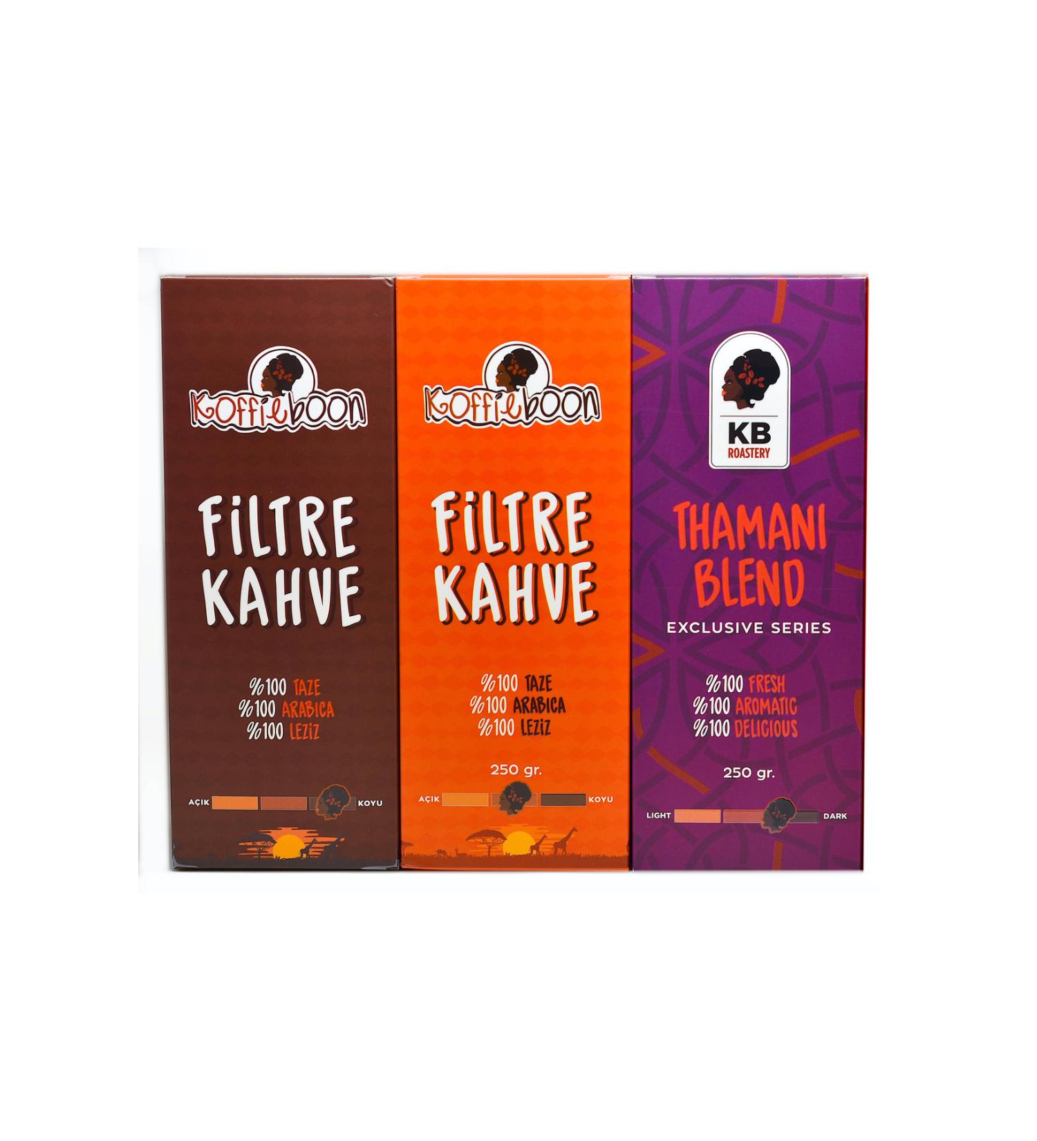 KOFFIEBOON / Bean Coffee / Filter Coffee Set / Unground / Delicious Options / 3 X 250 gr