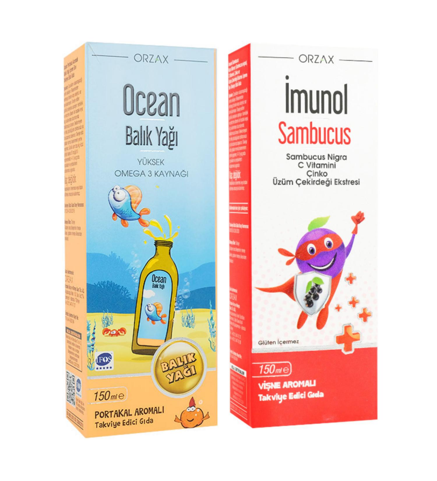 Ocean Fish Oil Syrup (Orange Flavored) 150ml + Imunol Sambucus Syrup 150ml