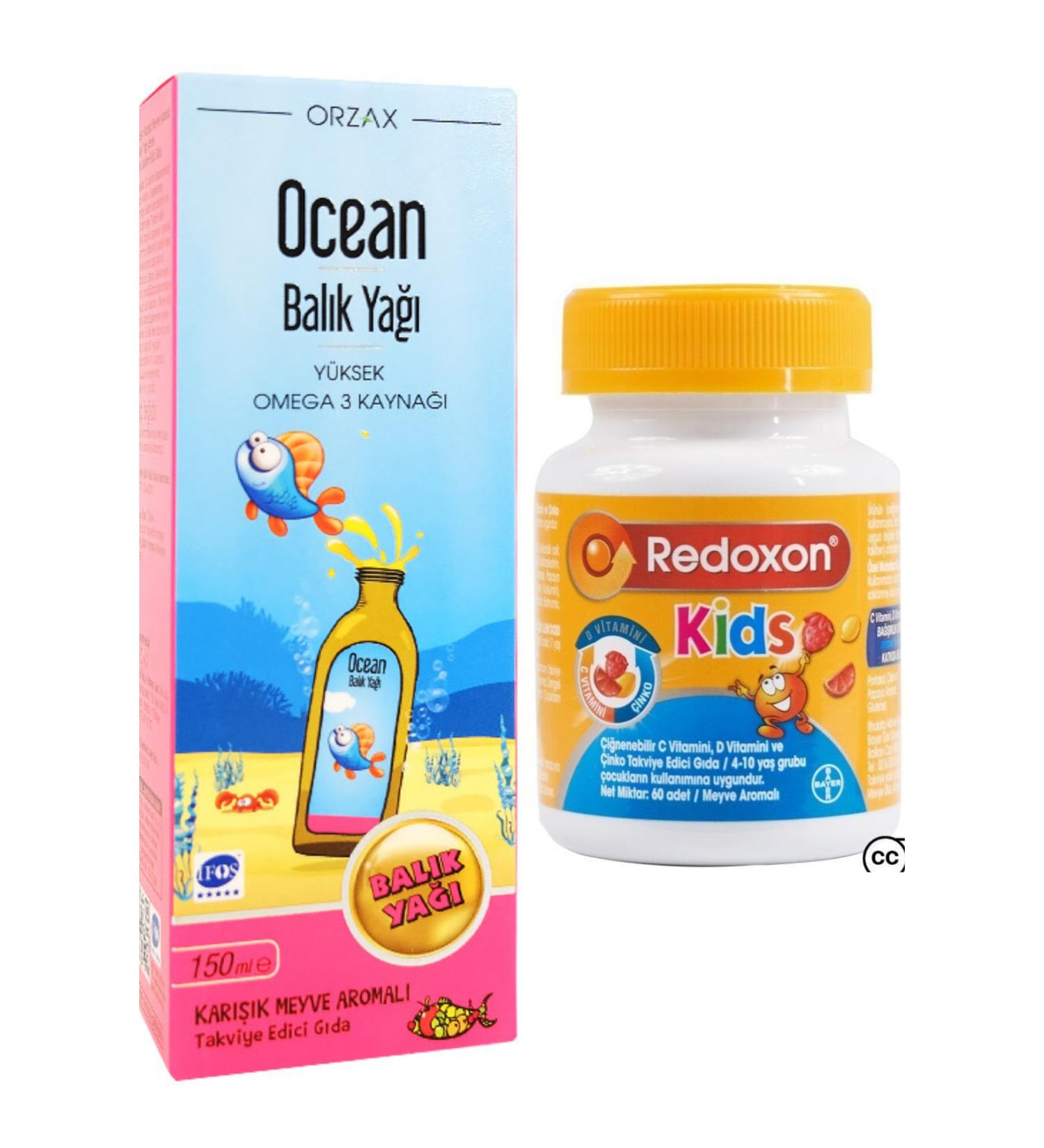 Ocean Omega 3 Mixed Fruit Flavored Fish Oil Syrup 150ml And Redoxon Kids 60 Chewable Tablets