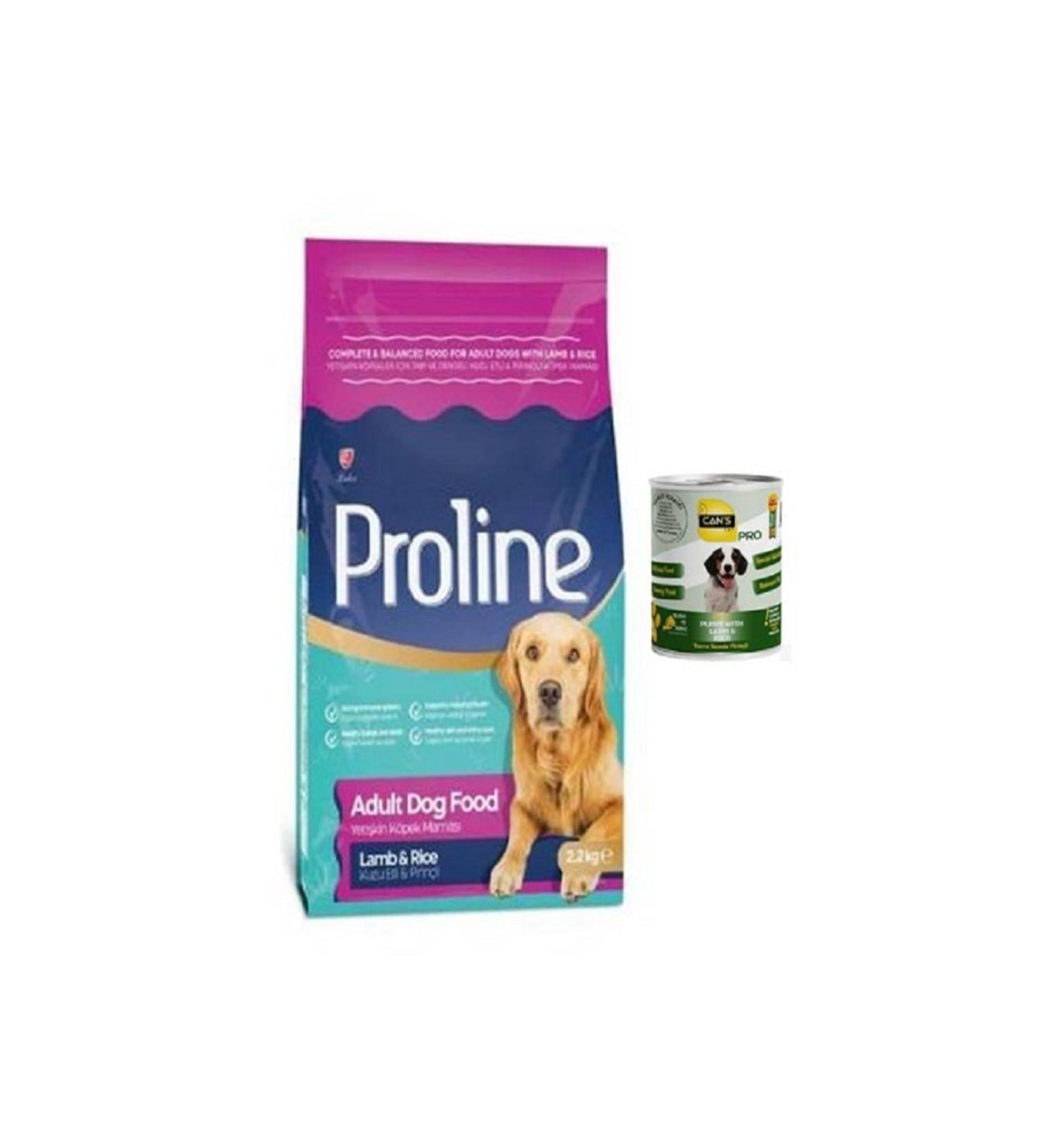 Proline Proline Dog Complete and Balanced Lamb Meat & Rice Dog Food for Adult Dogs 2.2 Kg + Canned