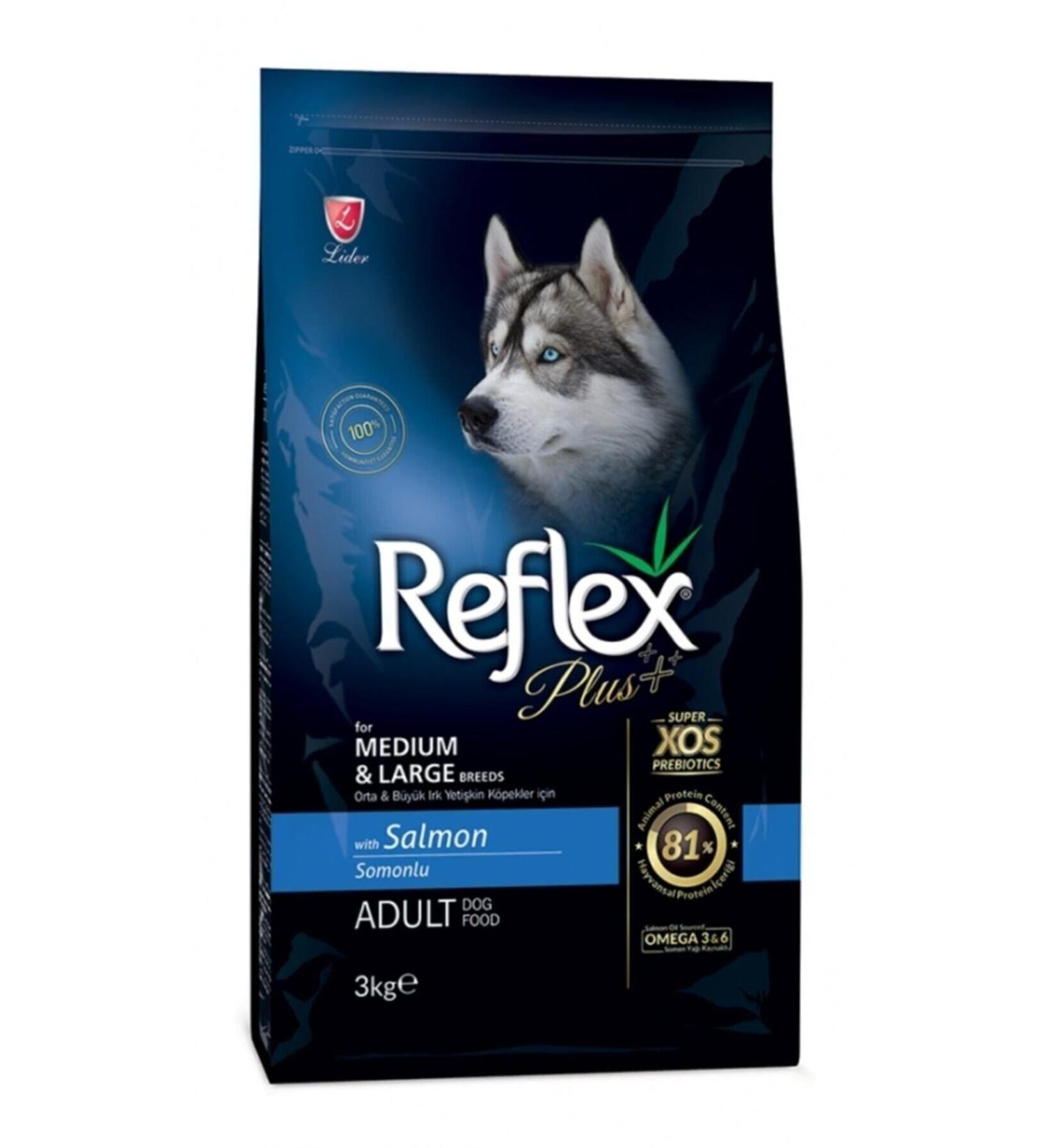 Reflex Medium Large Breed Adult Dog Food with Salmon 3 Kg x 3 Pieces