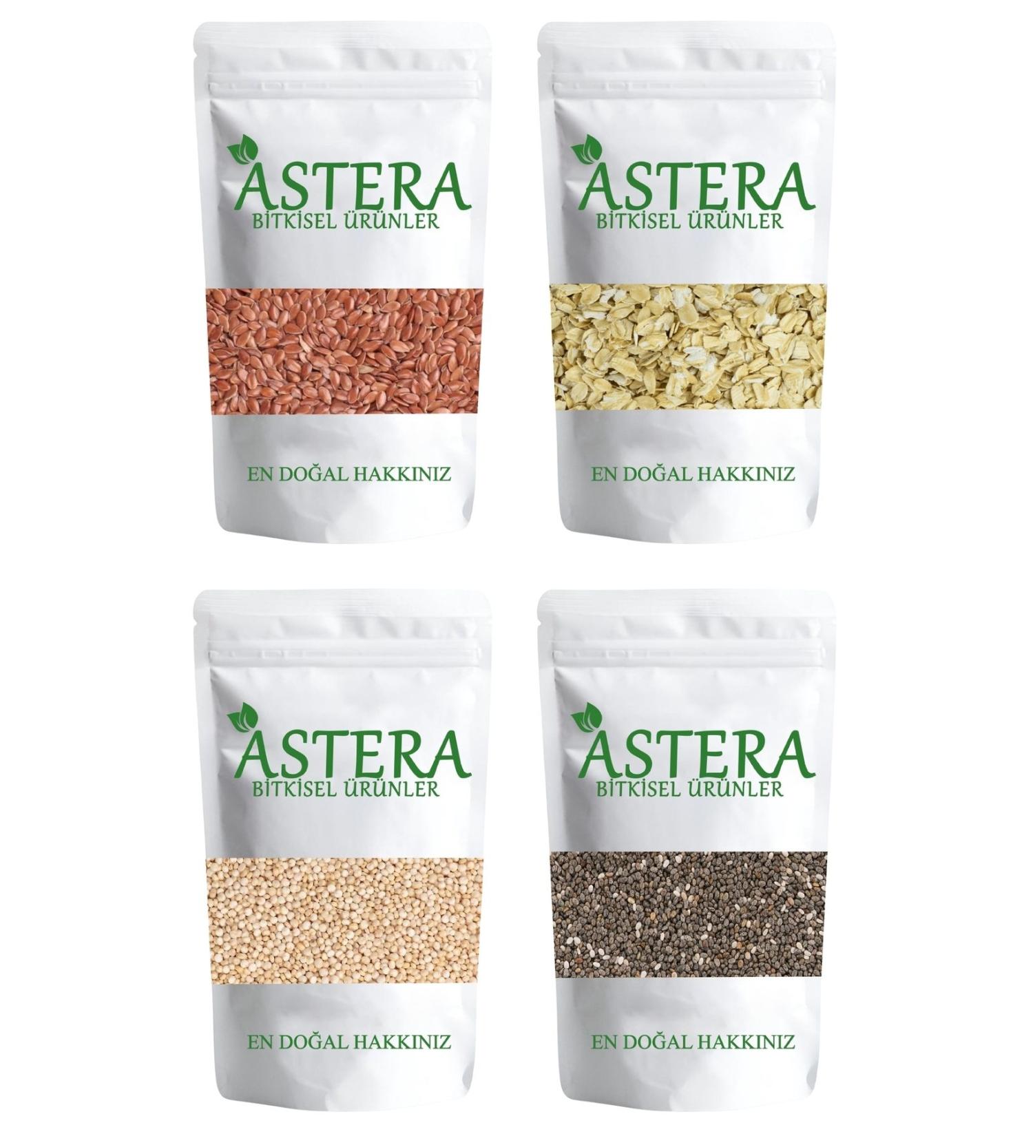ASTERA 250 Gr Chia + 250 Gr Quinoa + 250 Gr Flax + 250 Gr Oatmeal (Cereal Set)