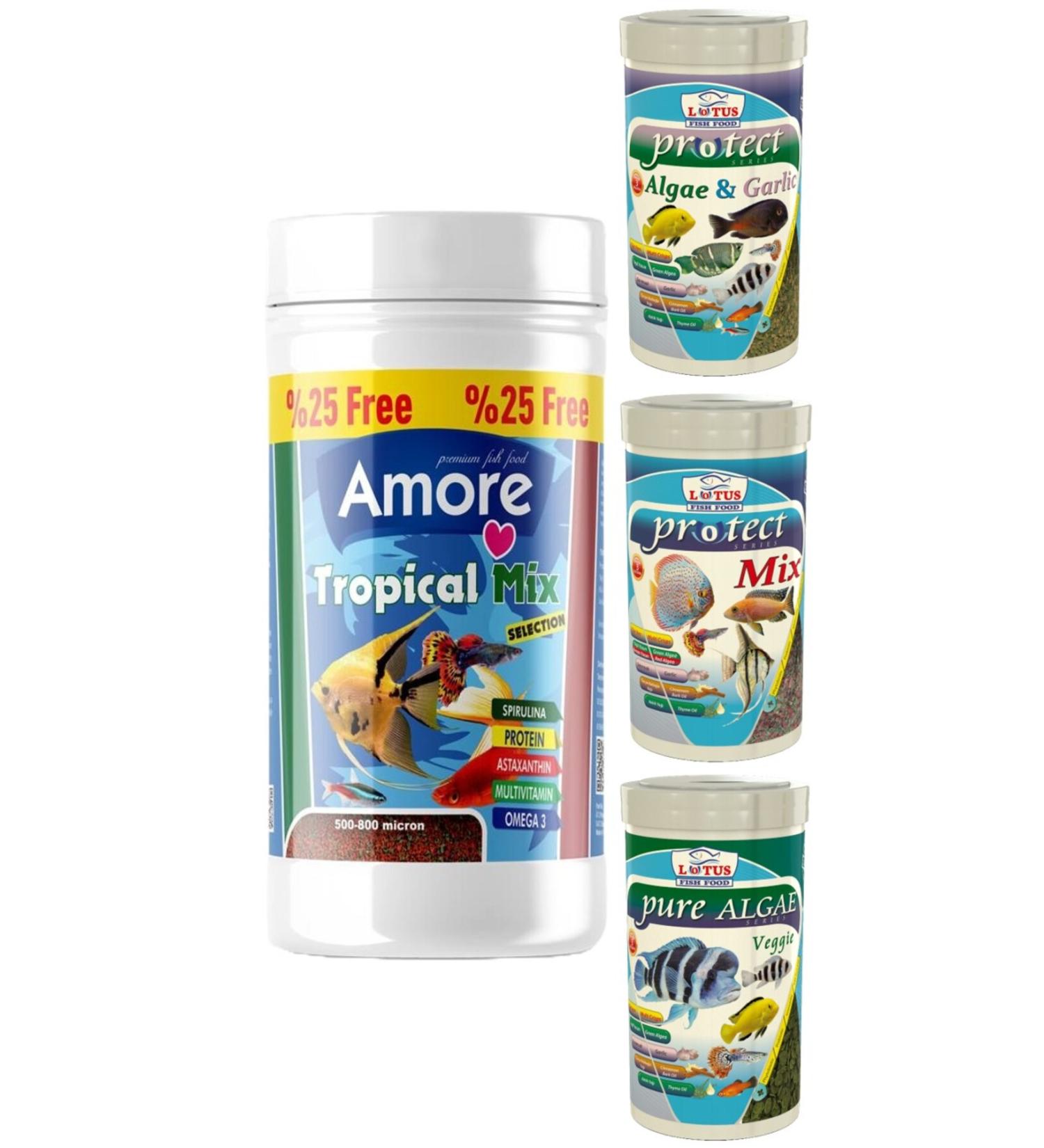 AMORE Tropical Mix Selection 125ml Lotus Protect 3 Pro 100ml Tropical Fish Food Set