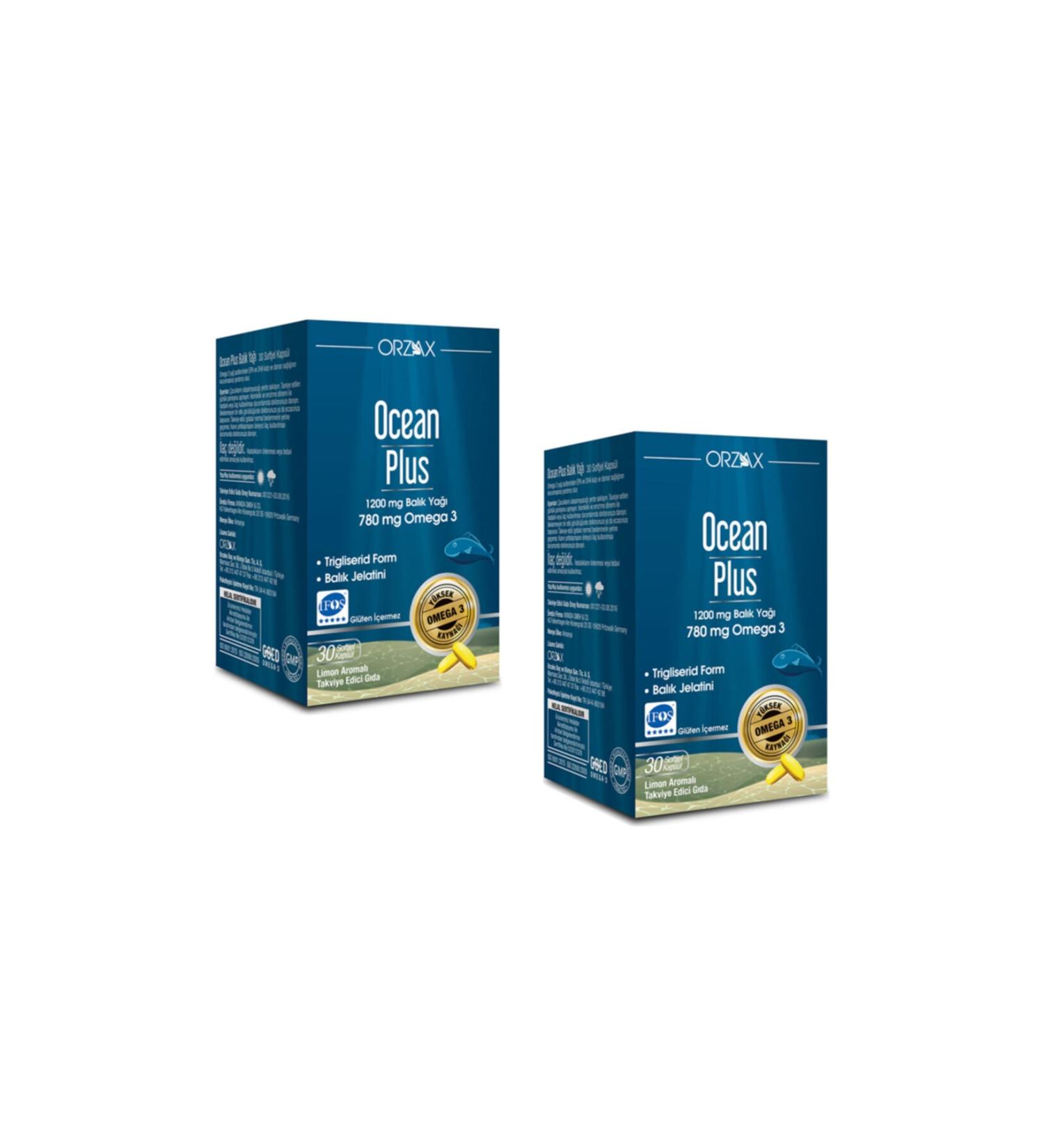 Ocean Ocean Plus 1200 mg Fish Oil 30 Capsules Lemon Flavor X2 Pieces