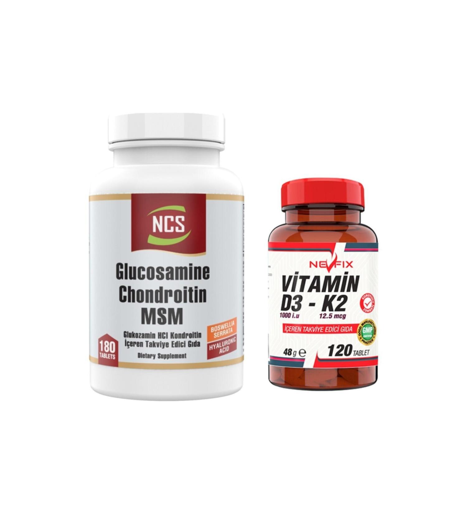 Ncs Glucosamine Chondroitin Msm Boswellia Serrata Hyaluronic Acid 180 Tablets & Vitamin D3-k2 120 Tablets