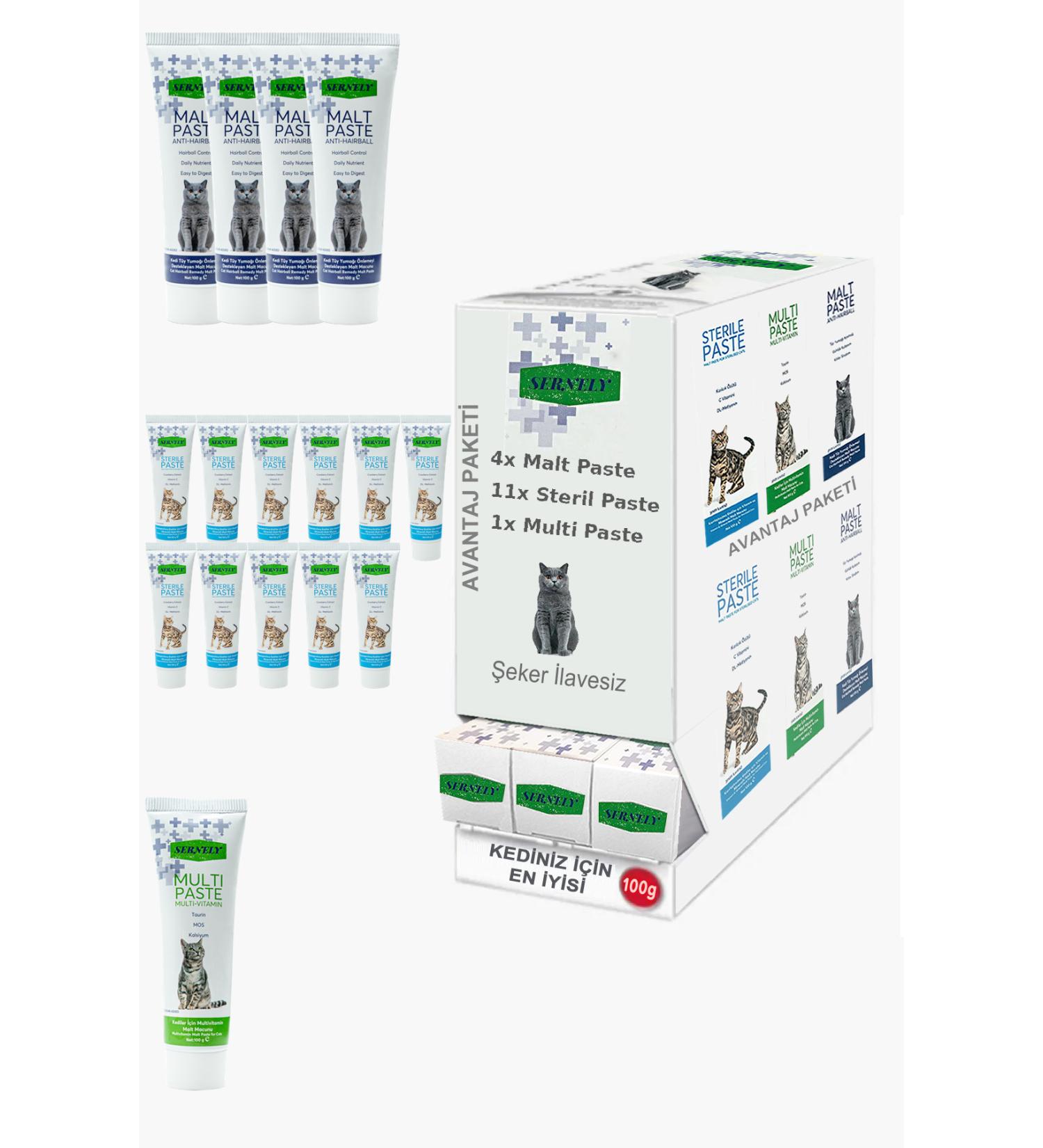 Sernely Cat Malt Advantageous Package (Sterile Paste 11x100gr Malt Paste 4x100gr Multi Paste 1x100gr)-694
