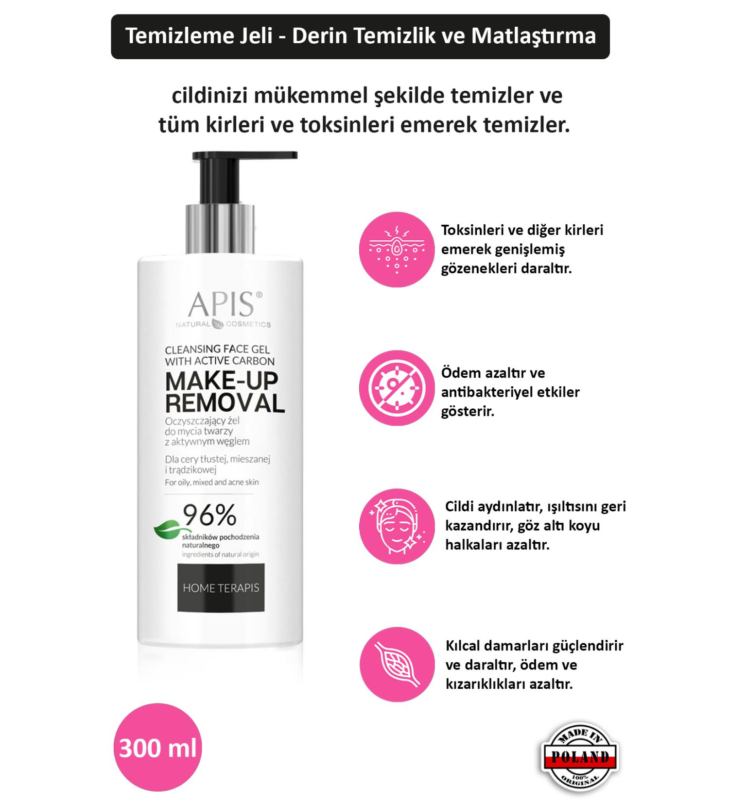 Apis Natural Cosmetics Facial Cleansing Gel - Containing Active Carbon - 300ml